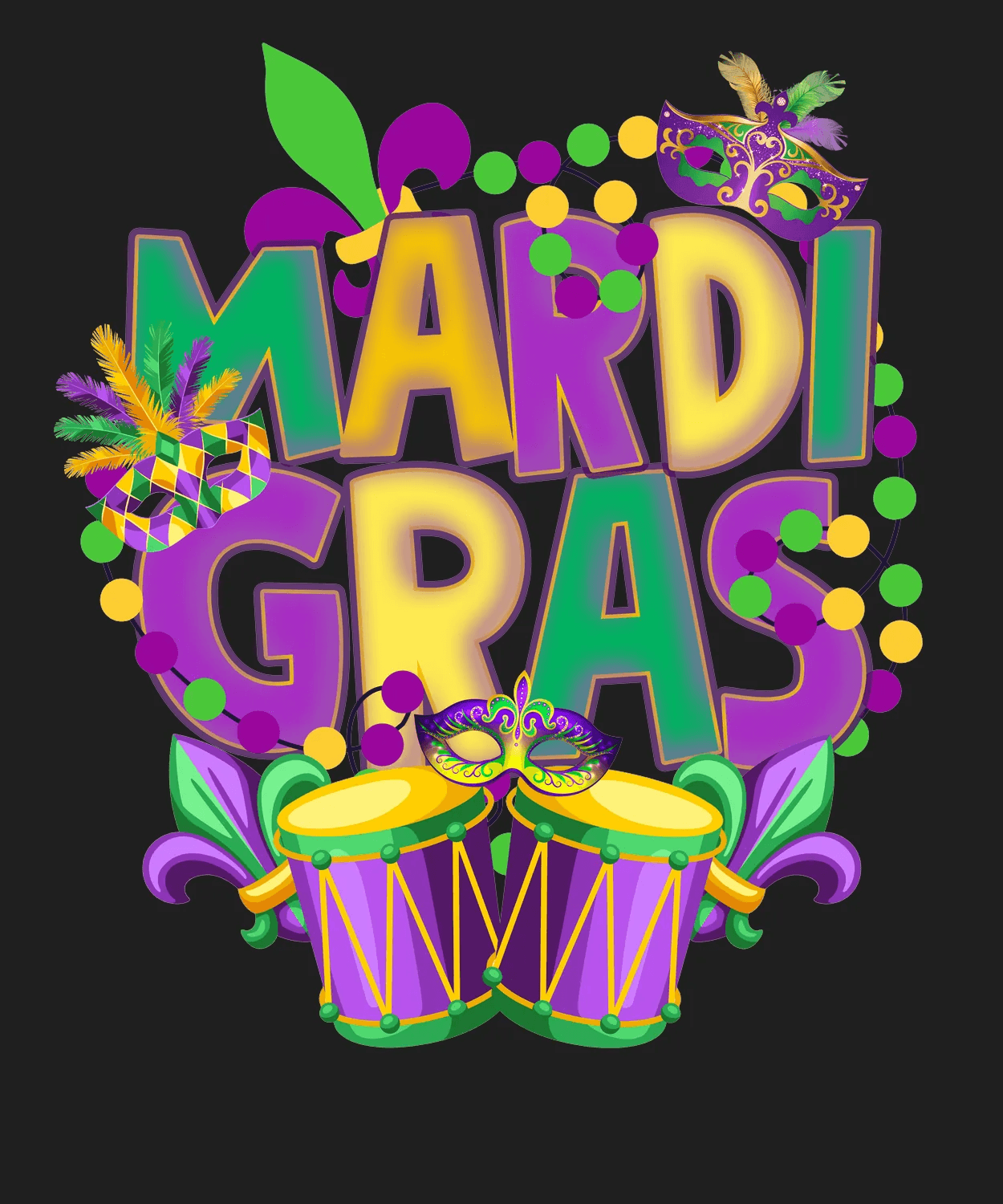 Mardi Gras Festivities - DTF Ready to Press - Heat Press Transfer