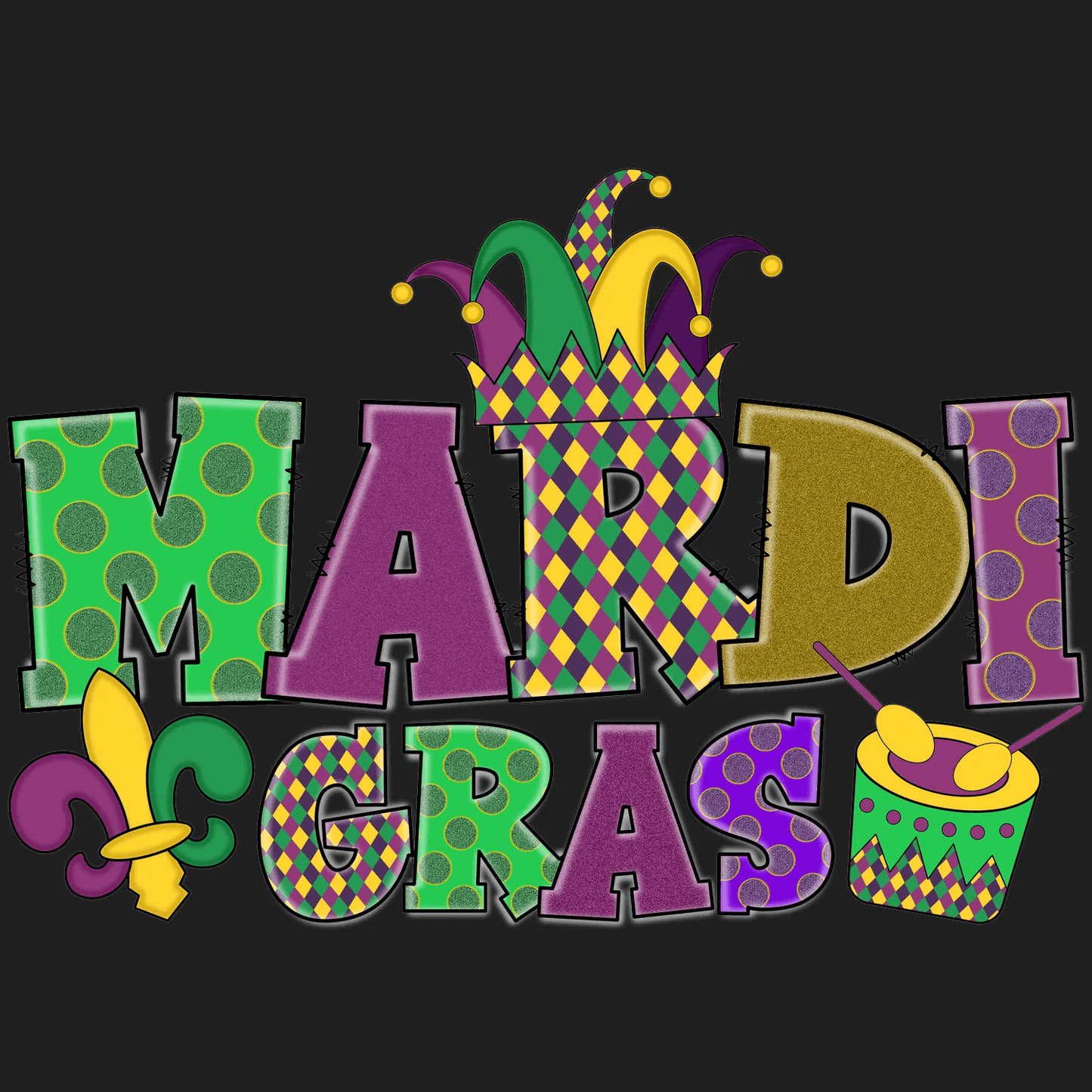 Mardi Gras Fun - DTF Ready to Press - Heat Press Transfer