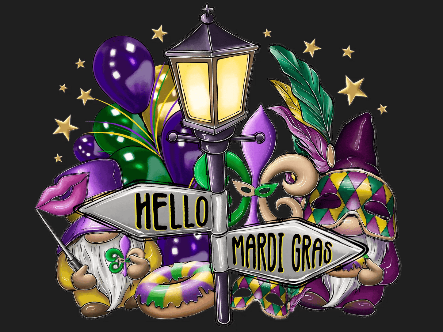 Mardi Gras Gnomes - DTF Ready to Press - Heat Press Transfer