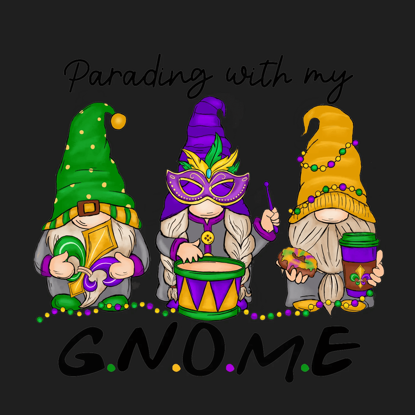 Mardi Gras Gnomes - DTF Ready to Press - Heat Press Transfer