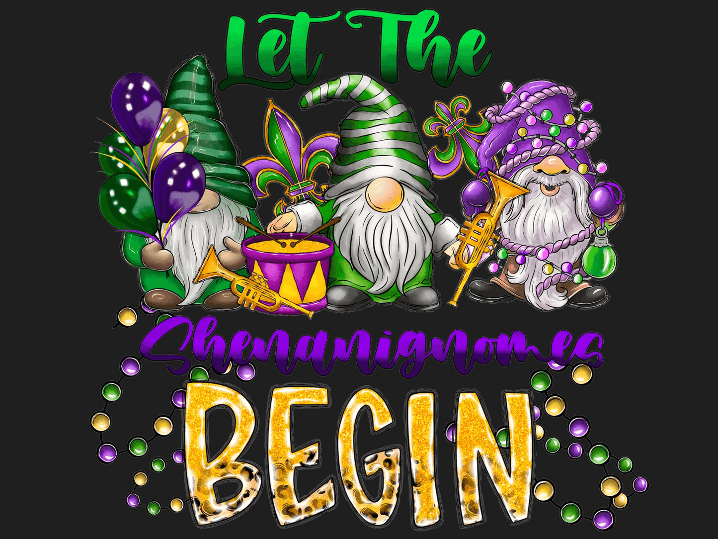 Mardi Gras Gnomes - DTF Ready to Press - Heat Press Transfer