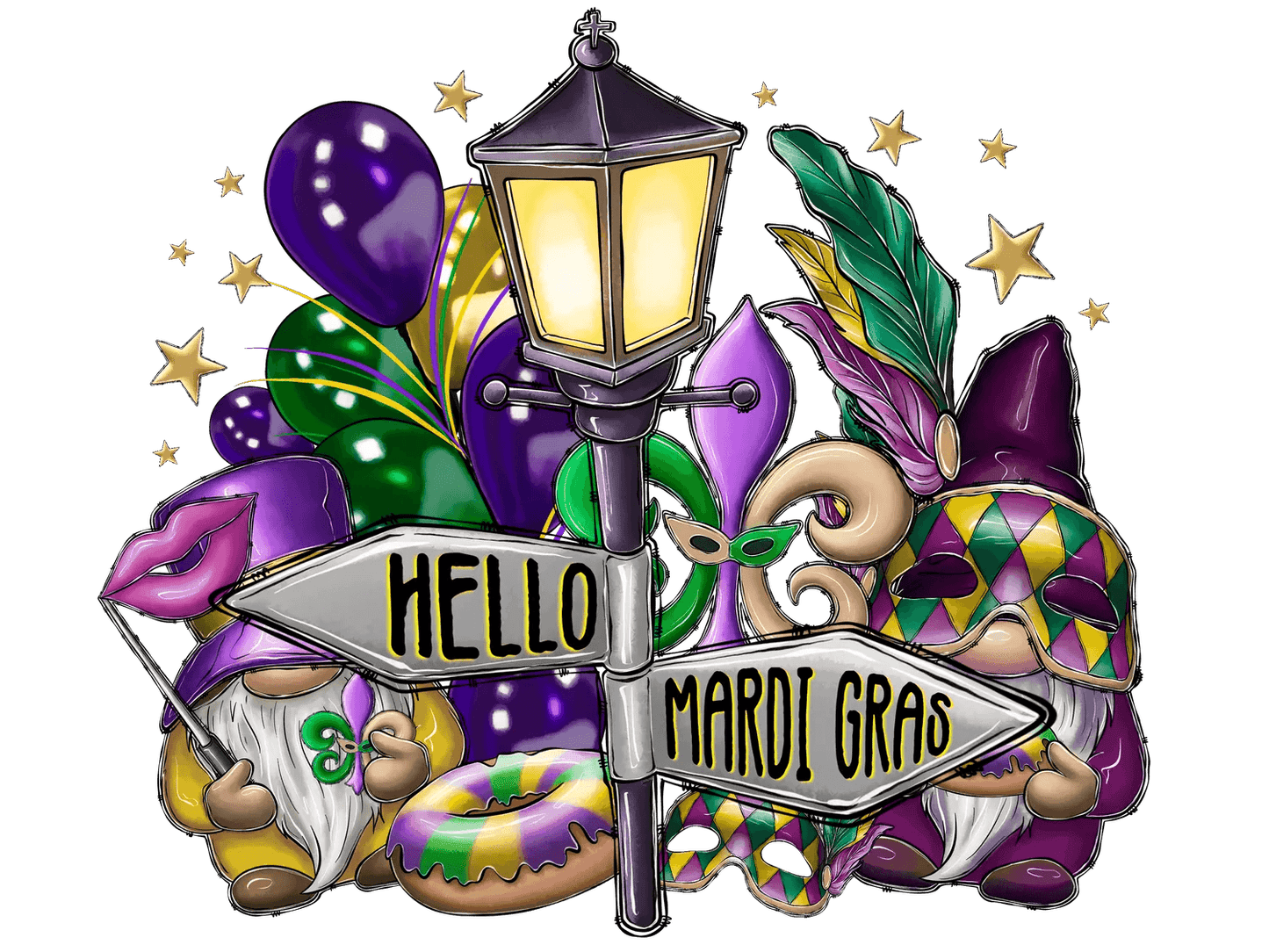 Mardi Gras Gnomes - DTF Ready to Press - Heat Press Transfer