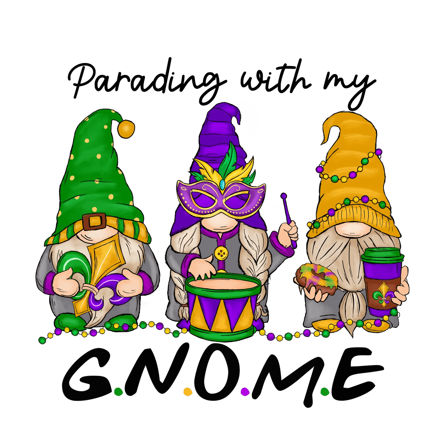 Mardi Gras Gnomes - DTF Ready to Press - Heat Press Transfer