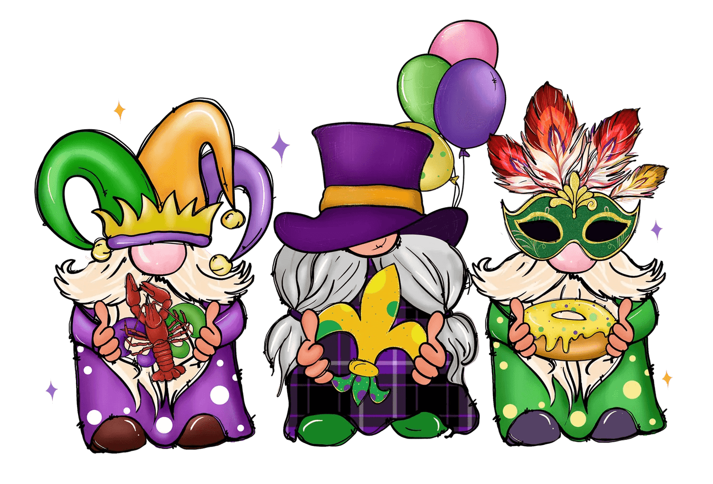 Mardi Gras Gnomes - DTF Ready to Press - Heat Press Transfer