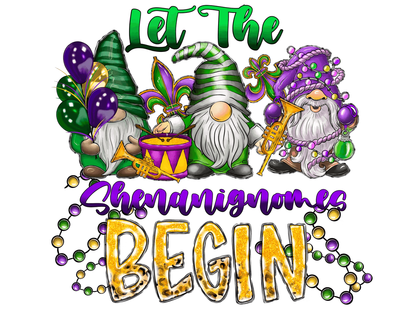 Mardi Gras Gnomes - DTF Ready to Press - Heat Press Transfer