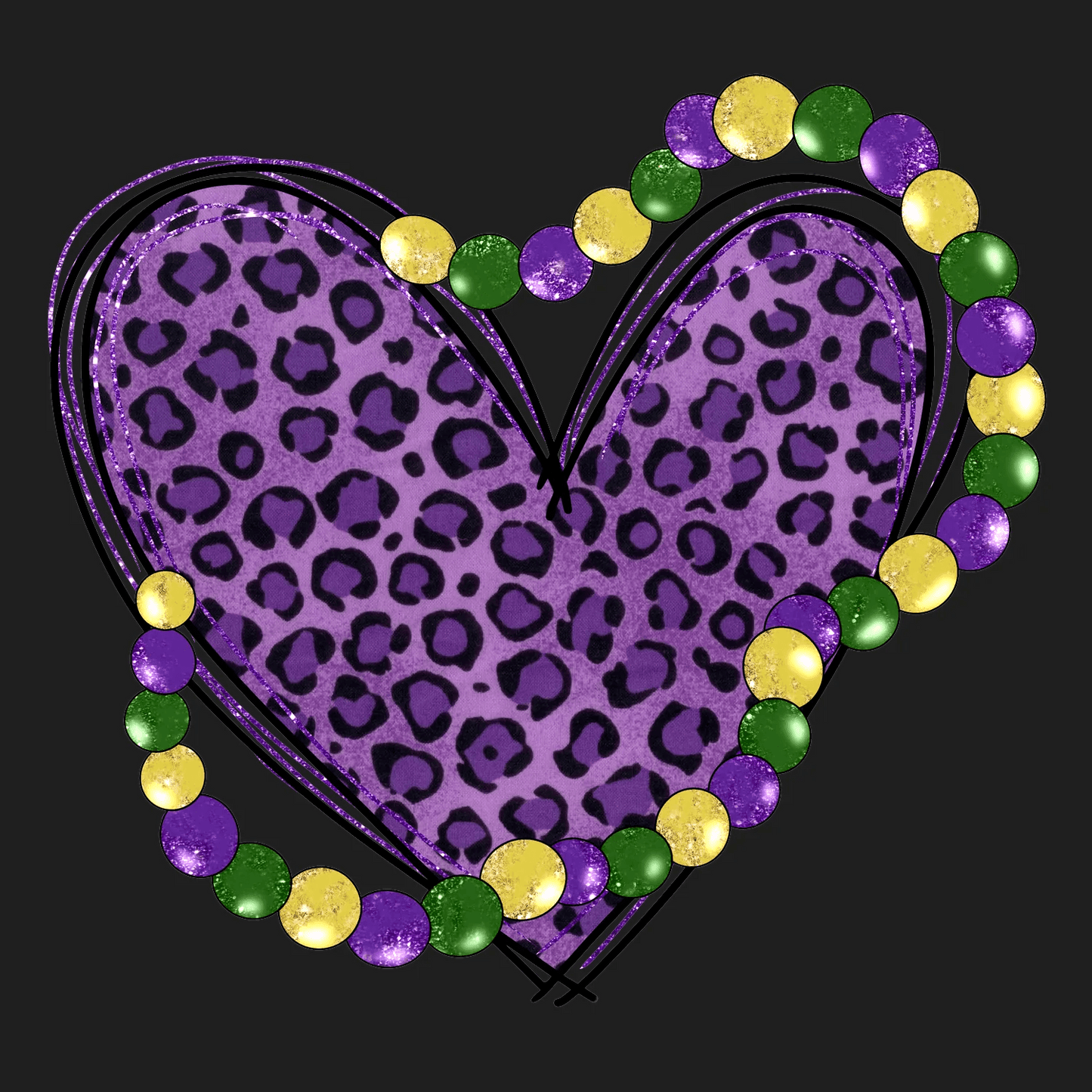 Mardi Gras Heart - DTF Ready to Press - Heat Press Transfer