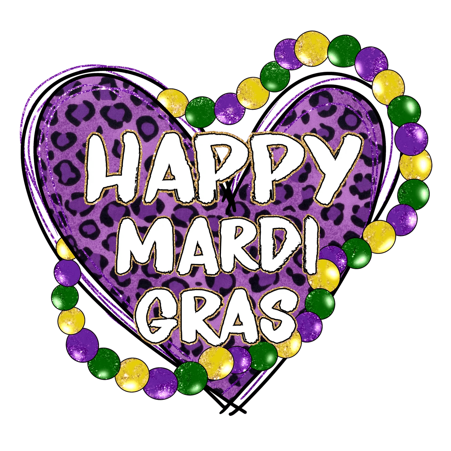 Mardi Gras Heart - DTF Ready to Press - Heat Press Transfer