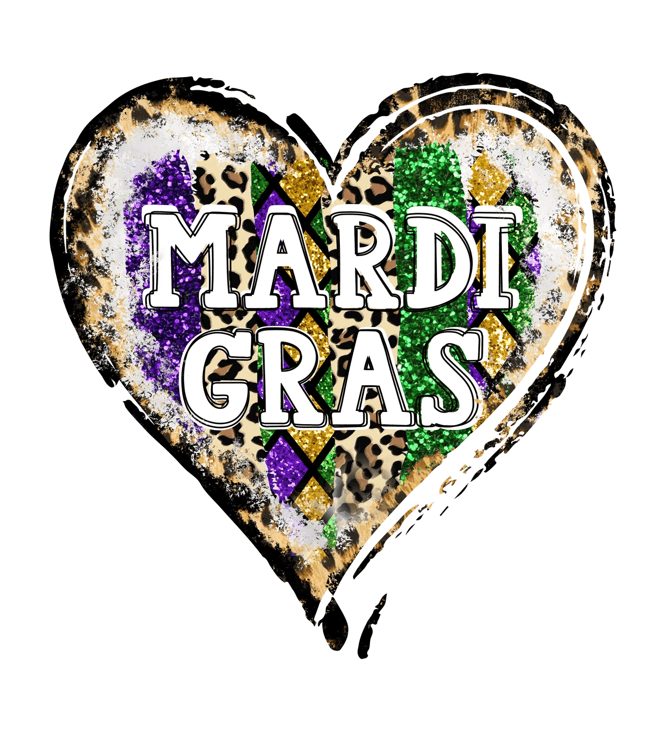 Mardi Gras Heart - DTF Ready to Press - Heat Press Transfer