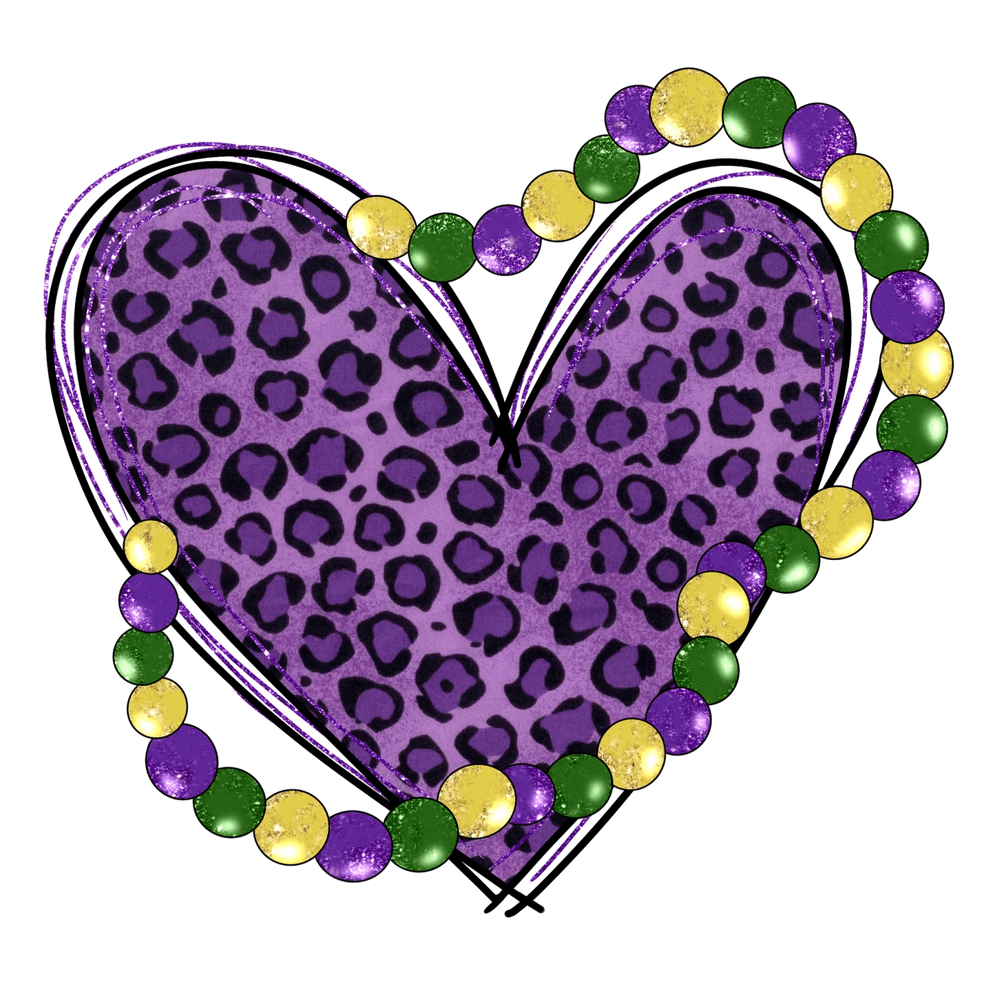 Mardi Gras Heart - DTF Ready to Press - Heat Press Transfer