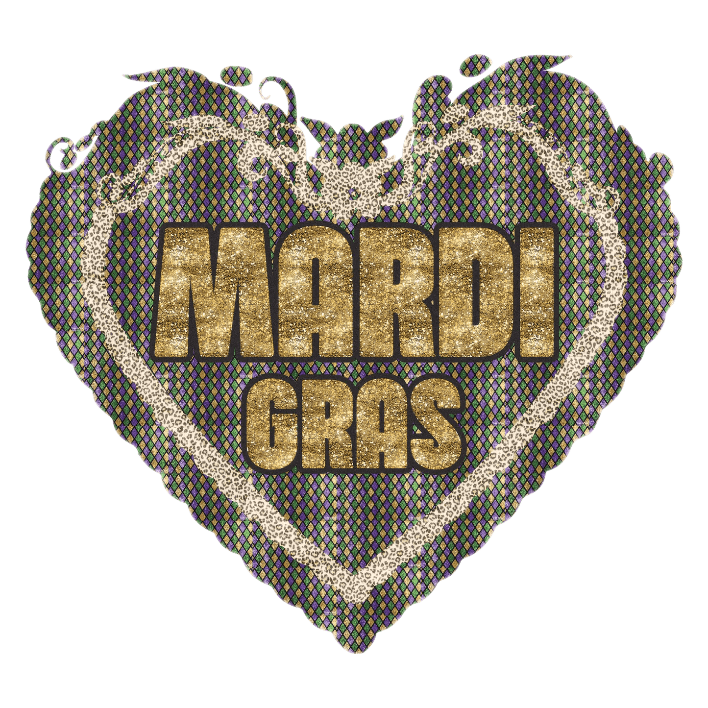 Mardi Gras Heart - DTF Ready to Press - Heat Press Transfer