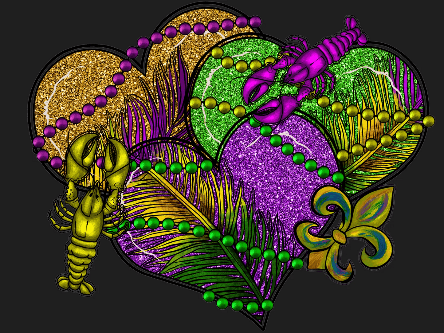 Mardi Gras Love - DTF Ready to Press - Heat Press Transfer