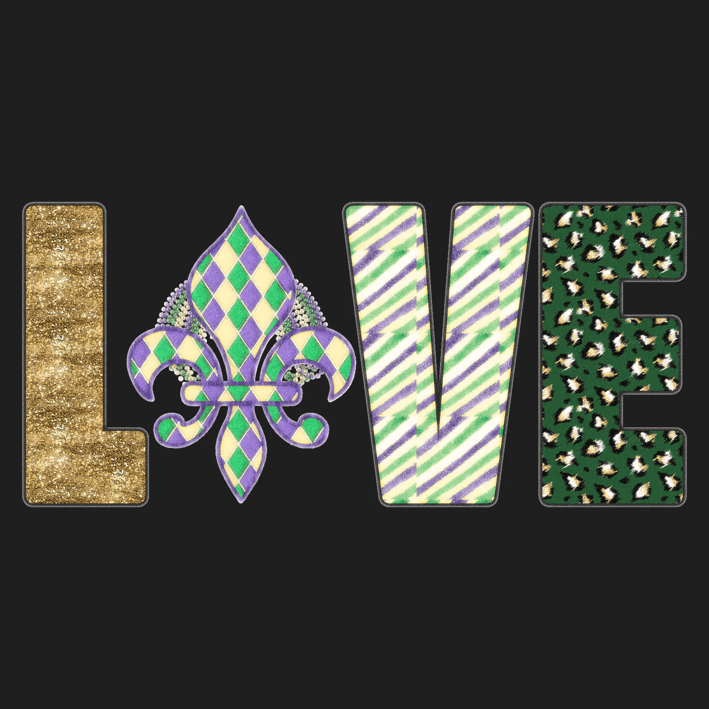 Mardi Gras Love - DTF Ready to Press - Heat Press Transfer