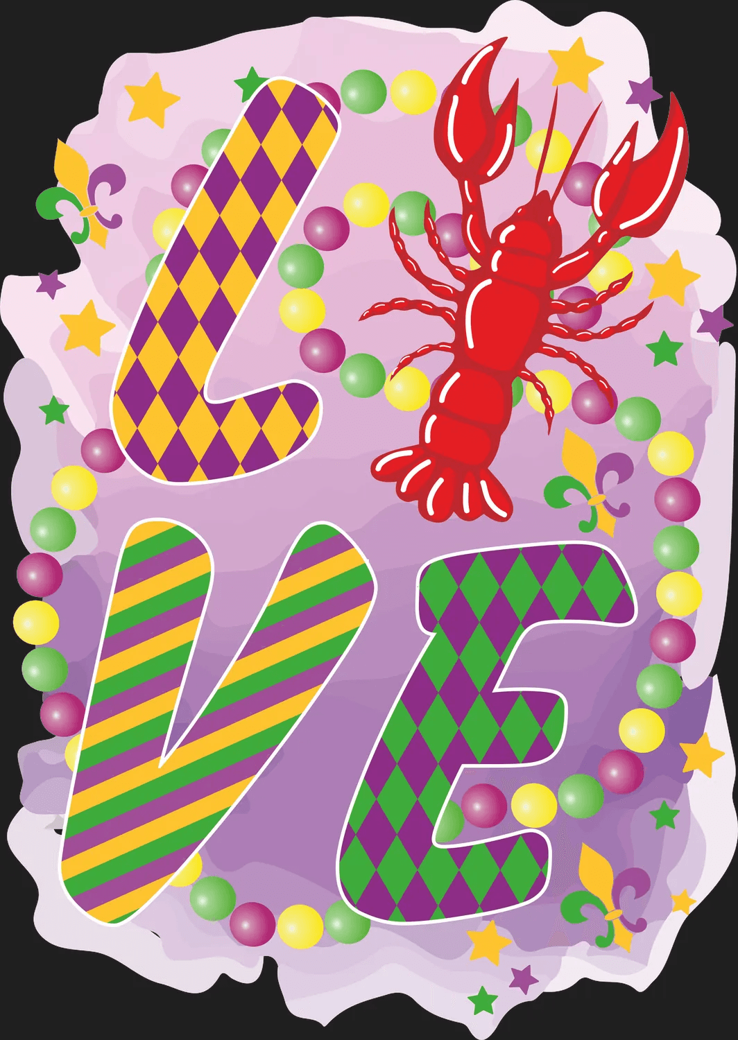 Mardi Gras Love - DTF Ready to Press - Heat Press Transfer