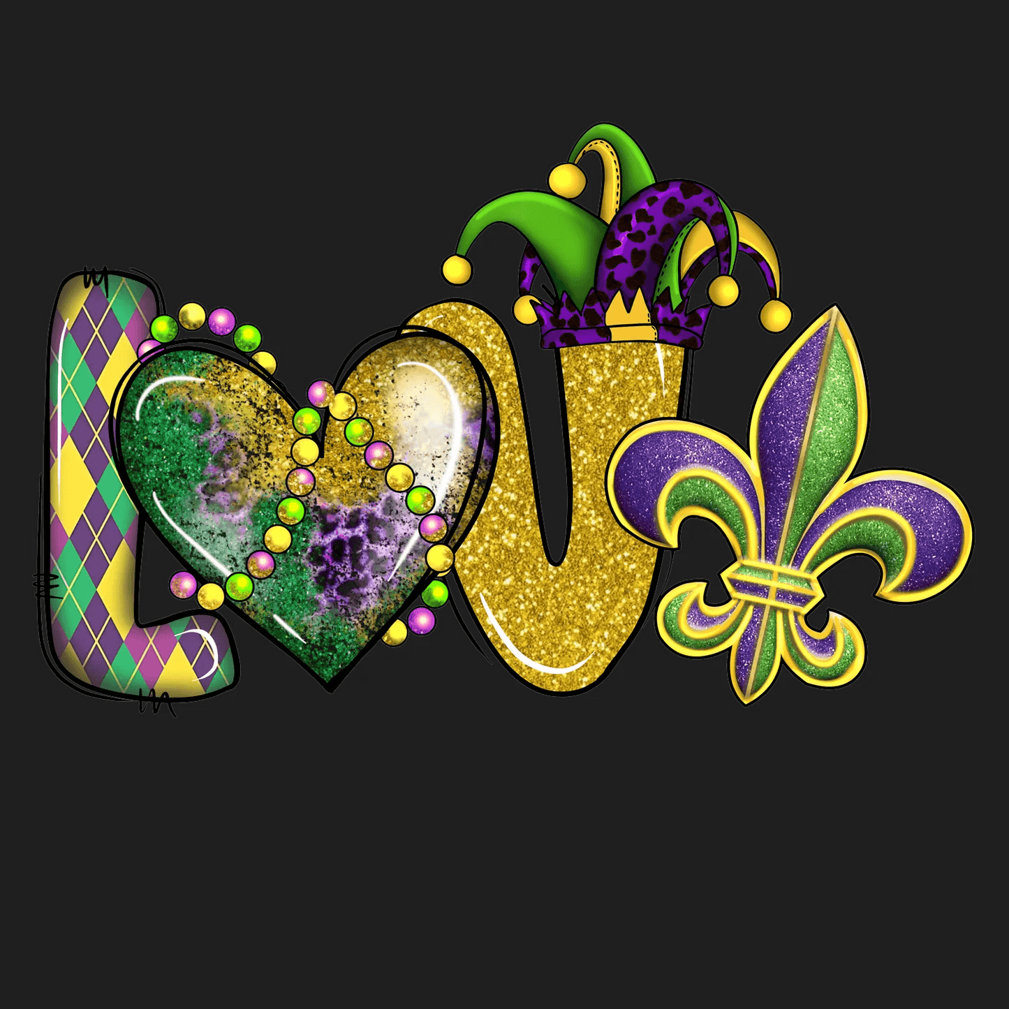 Mardi Gras Love - DTF Ready to Press - Heat Press Transfer