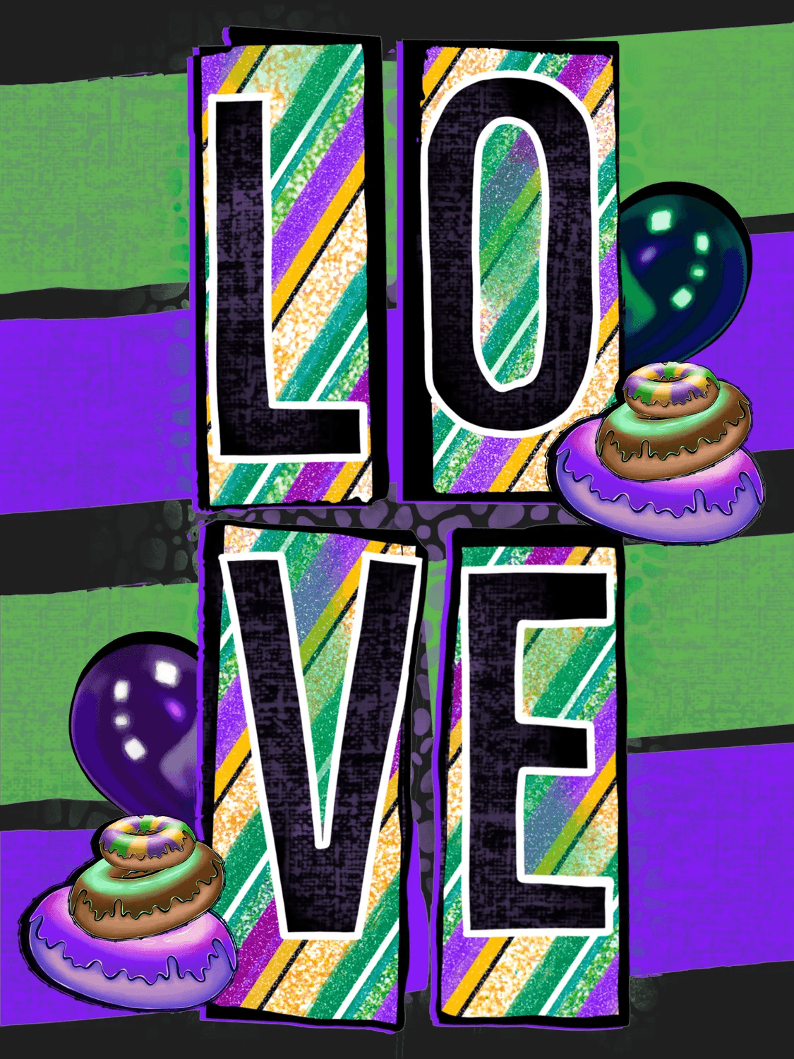 Mardi Gras Love - DTF Ready to Press - Heat Press Transfer