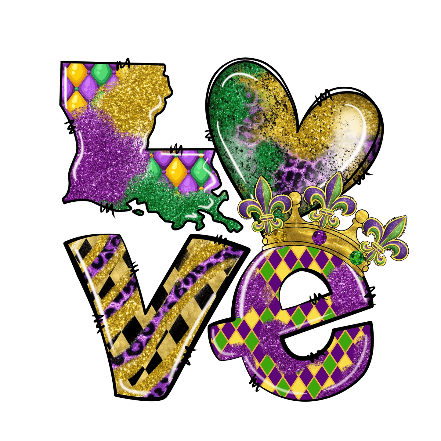 Mardi Gras Love - DTF Ready to Press - Heat Press Transfer