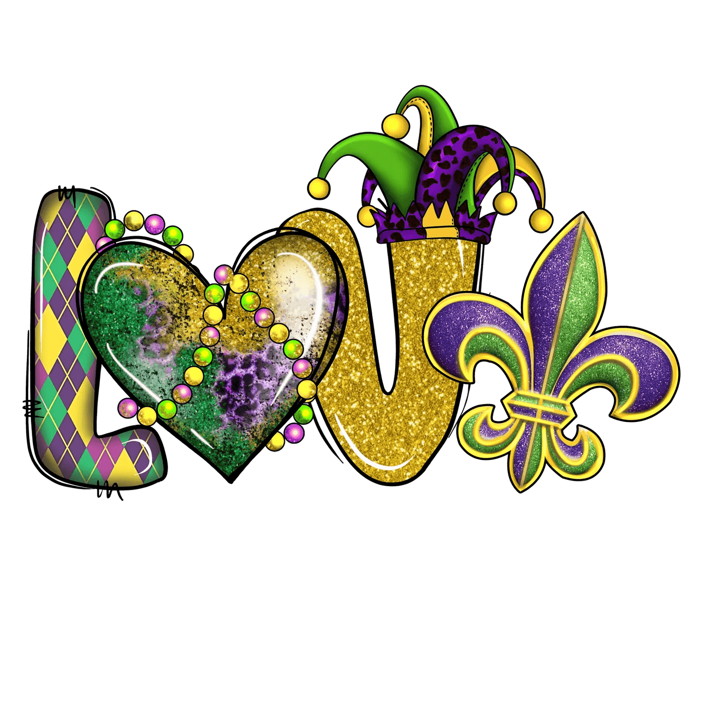 Mardi Gras Love - DTF Ready to Press - Heat Press Transfer
