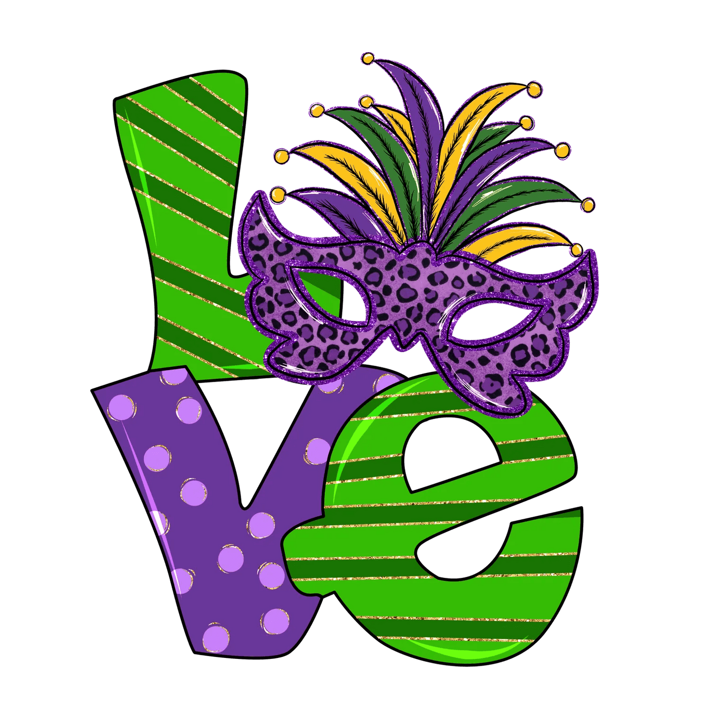 Mardi Gras Love - DTF Ready to Press - Heat Press Transfer