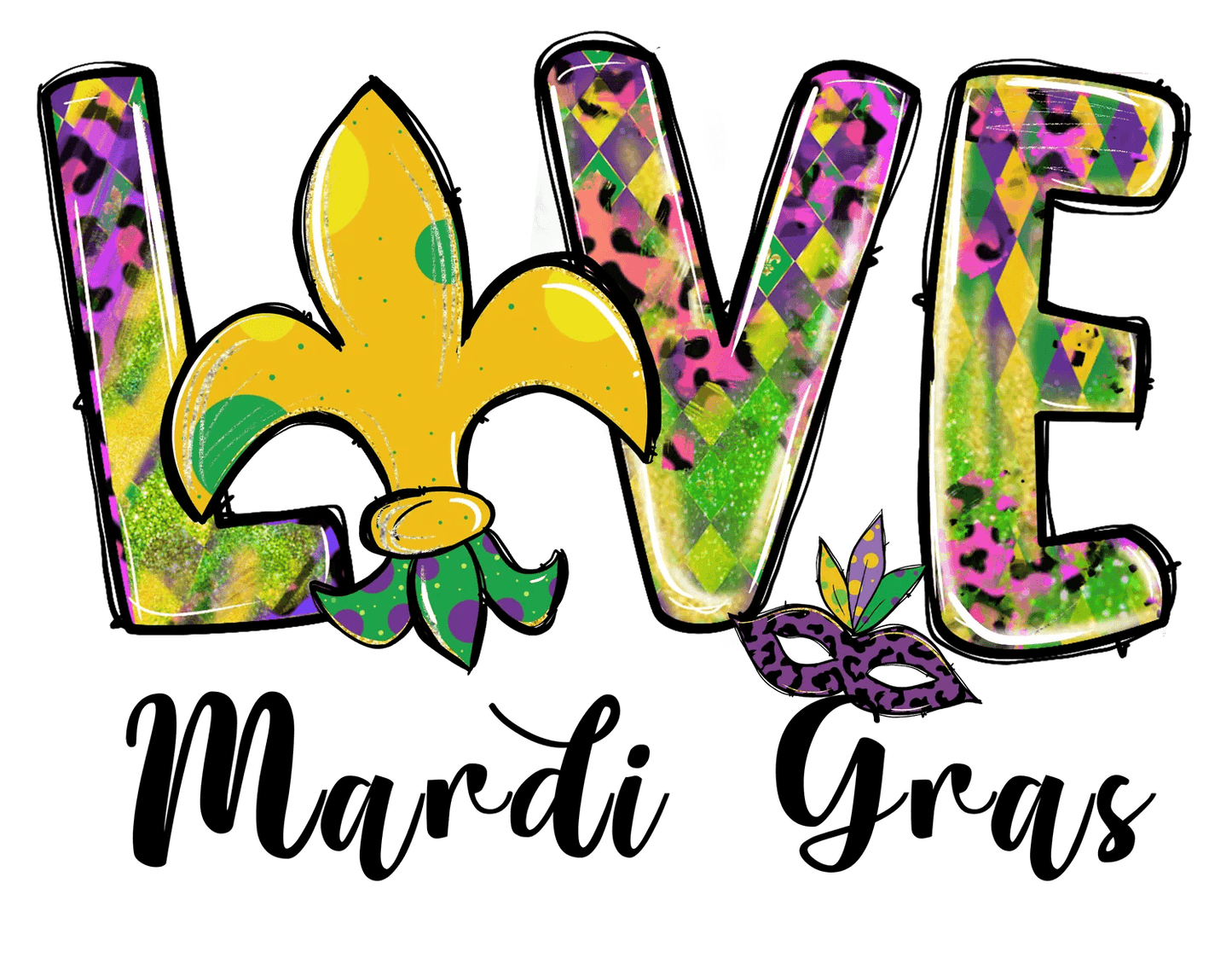 Mardi Gras Love - DTF Ready to Press - Heat Press Transfer