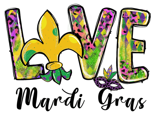 Mardi Gras Love - DTF Ready to Press - Heat Press Transfer