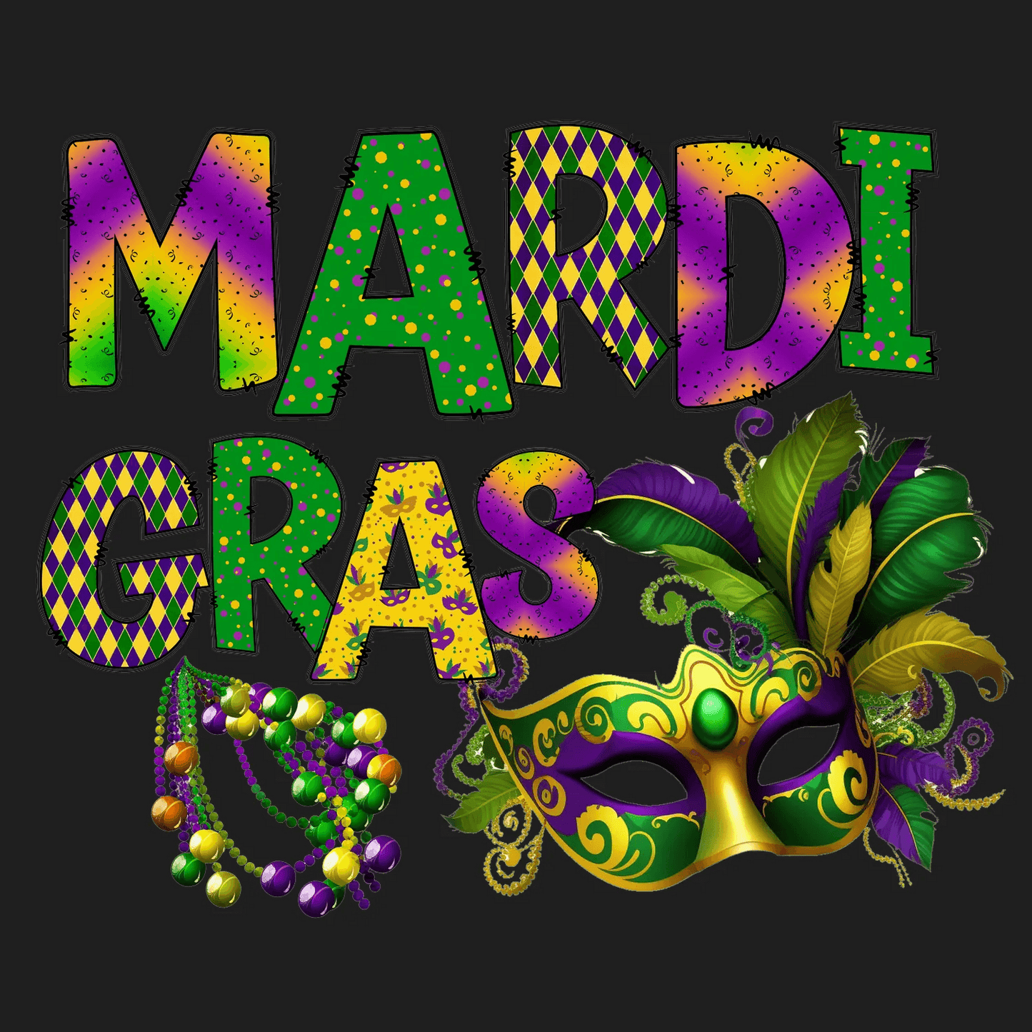 Mardi Gras Magic - DTF Ready to Press - Heat Press Transfer