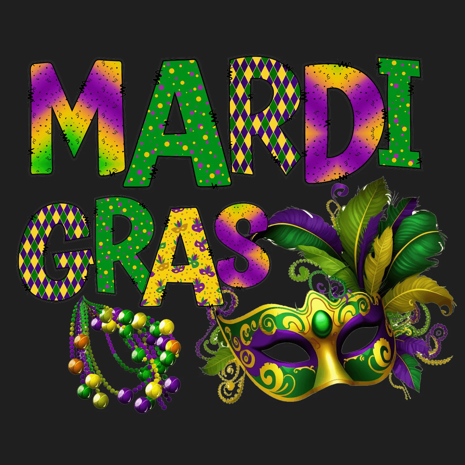 Mardi Gras Magic - DTF Ready to Press - Heat Press Transfer