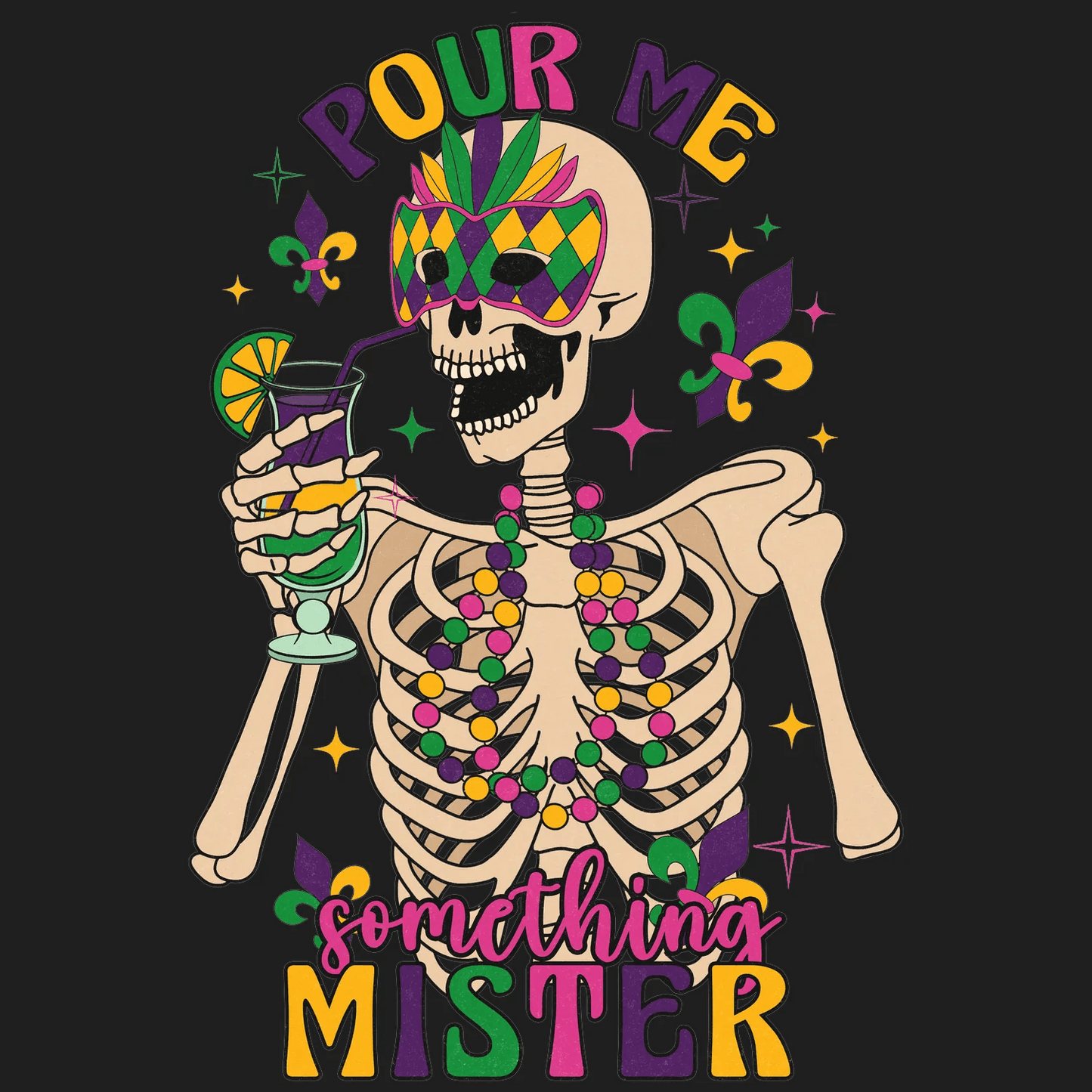 Mardi Gras Skeleton - DTF Ready to Press - Heat Press Transfer