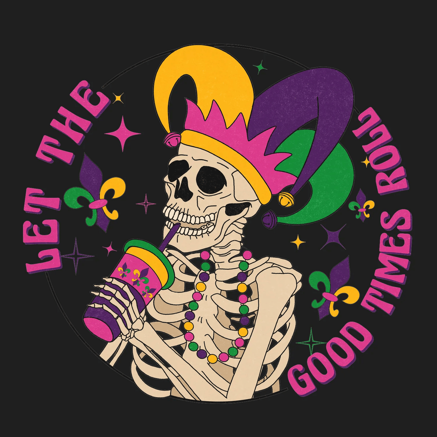 Mardi Gras Skeleton - DTF Ready to Press - Heat Press Transfer