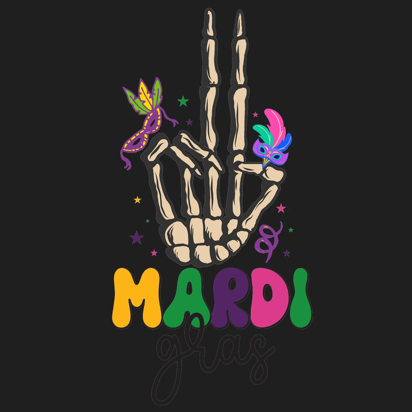 Mardi Gras Skeleton - DTF Ready to Press - Heat Press Transfer