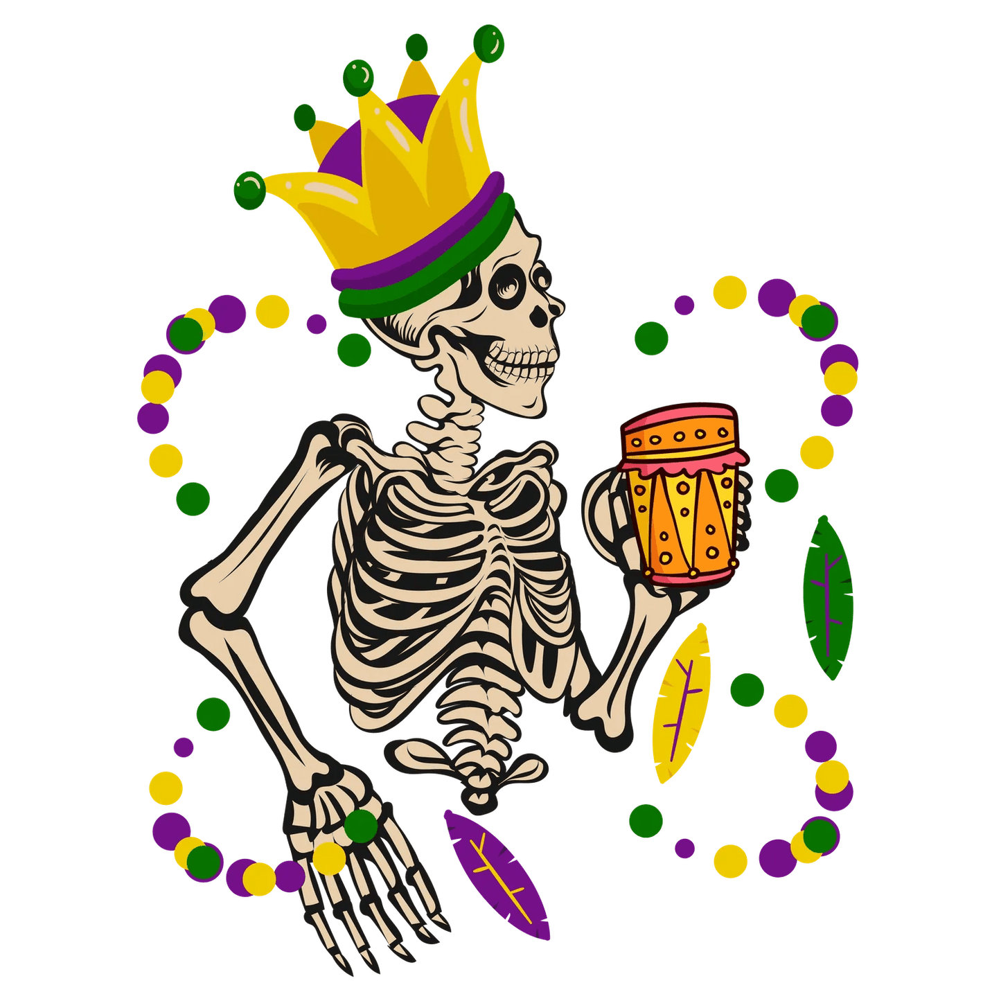 Mardi Gras Skeleton - DTF Ready to Press - Heat Press Transfer