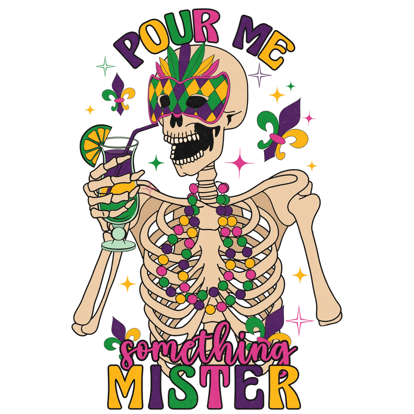 Mardi Gras Skeleton - DTF Ready to Press - Heat Press Transfer
