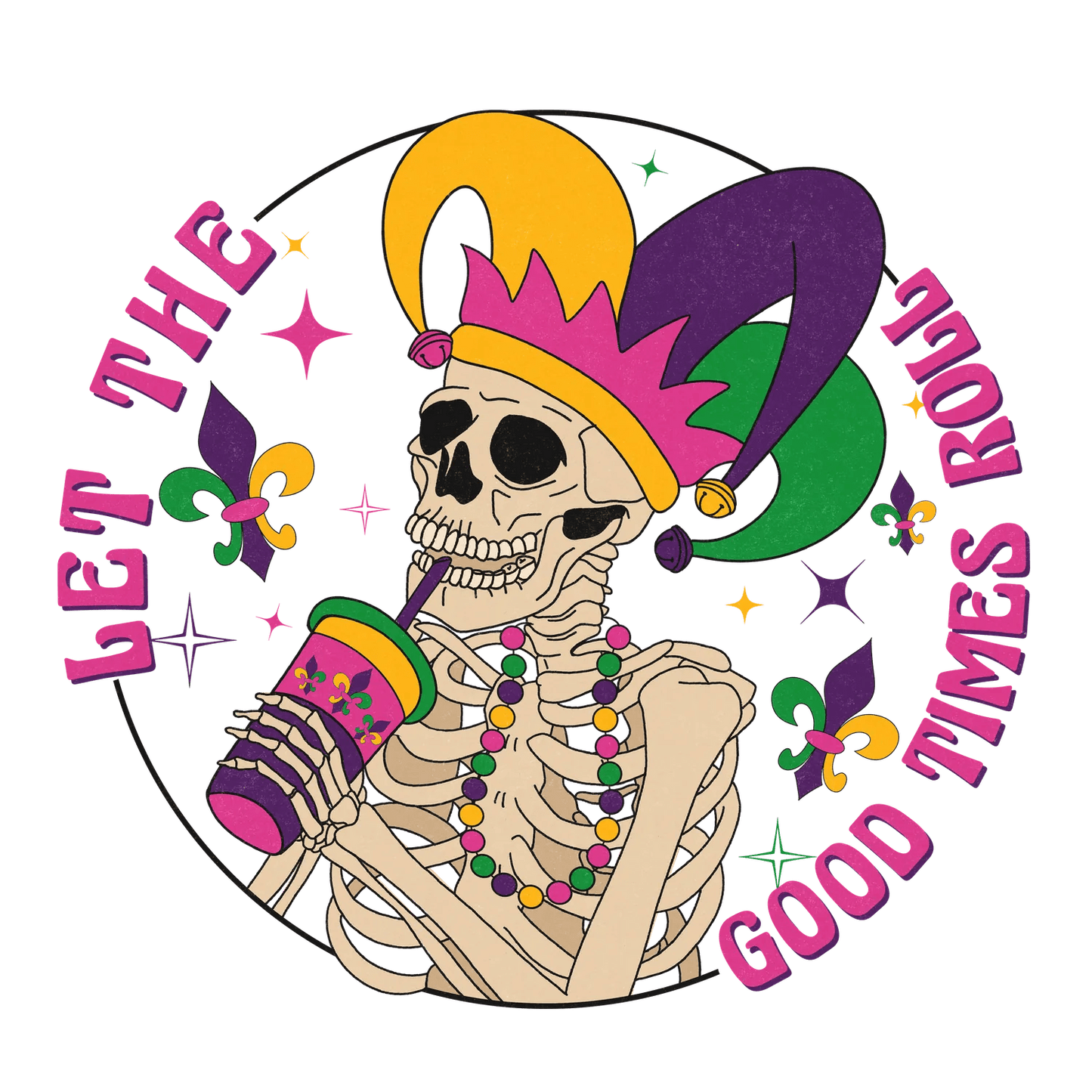 Mardi Gras Skeleton - DTF Ready to Press - Heat Press Transfer