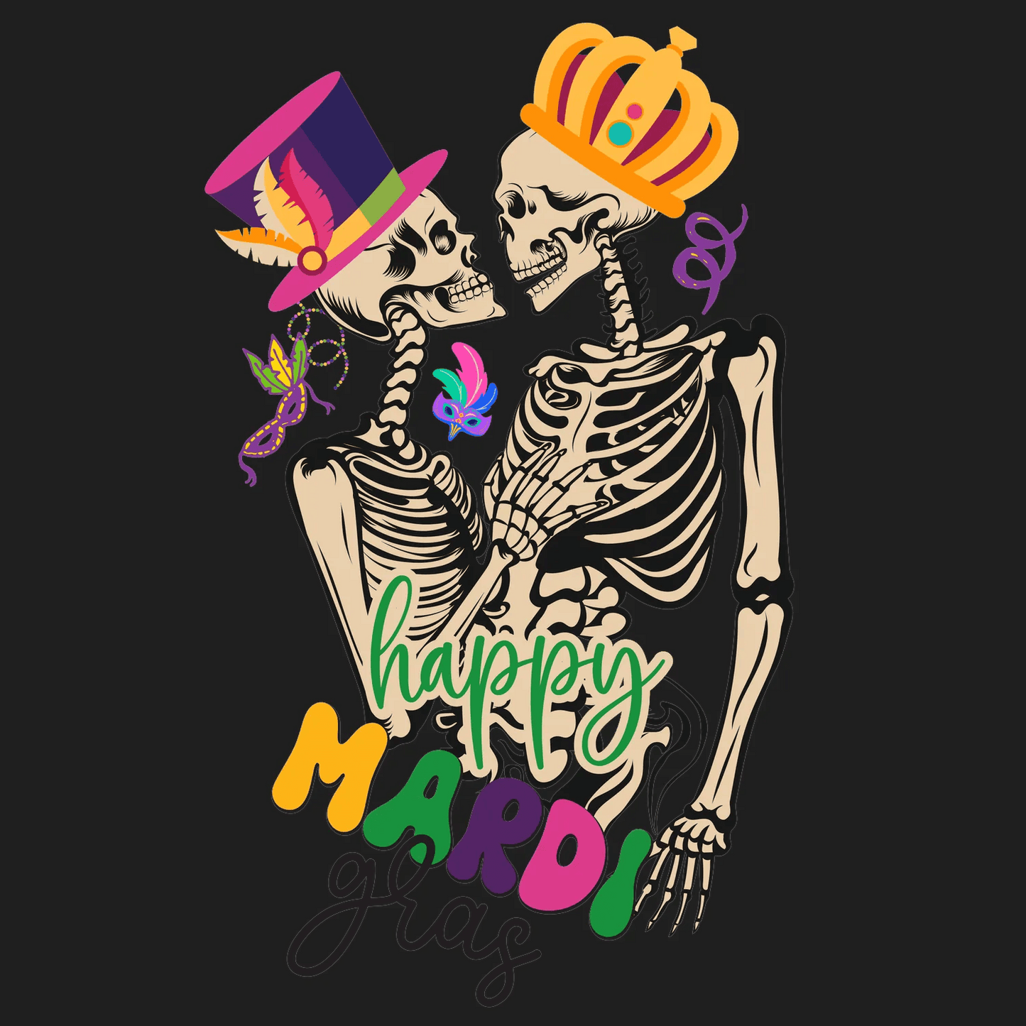 Mardi Gras Skeletons - DTF Ready to Press - Heat Press Transfer