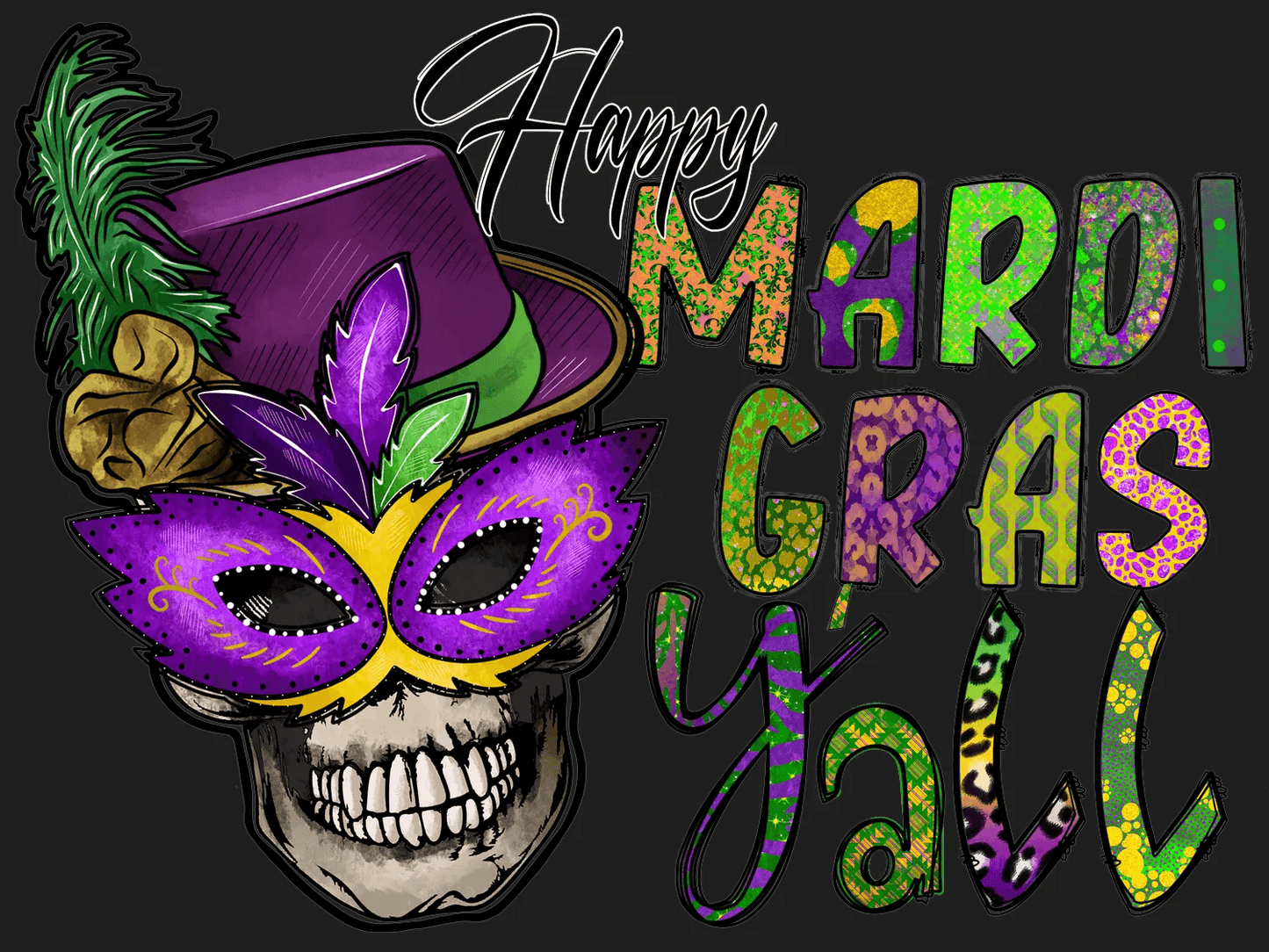 Mardi Gras Skull - DTF Ready to Press - Heat Press Transfer