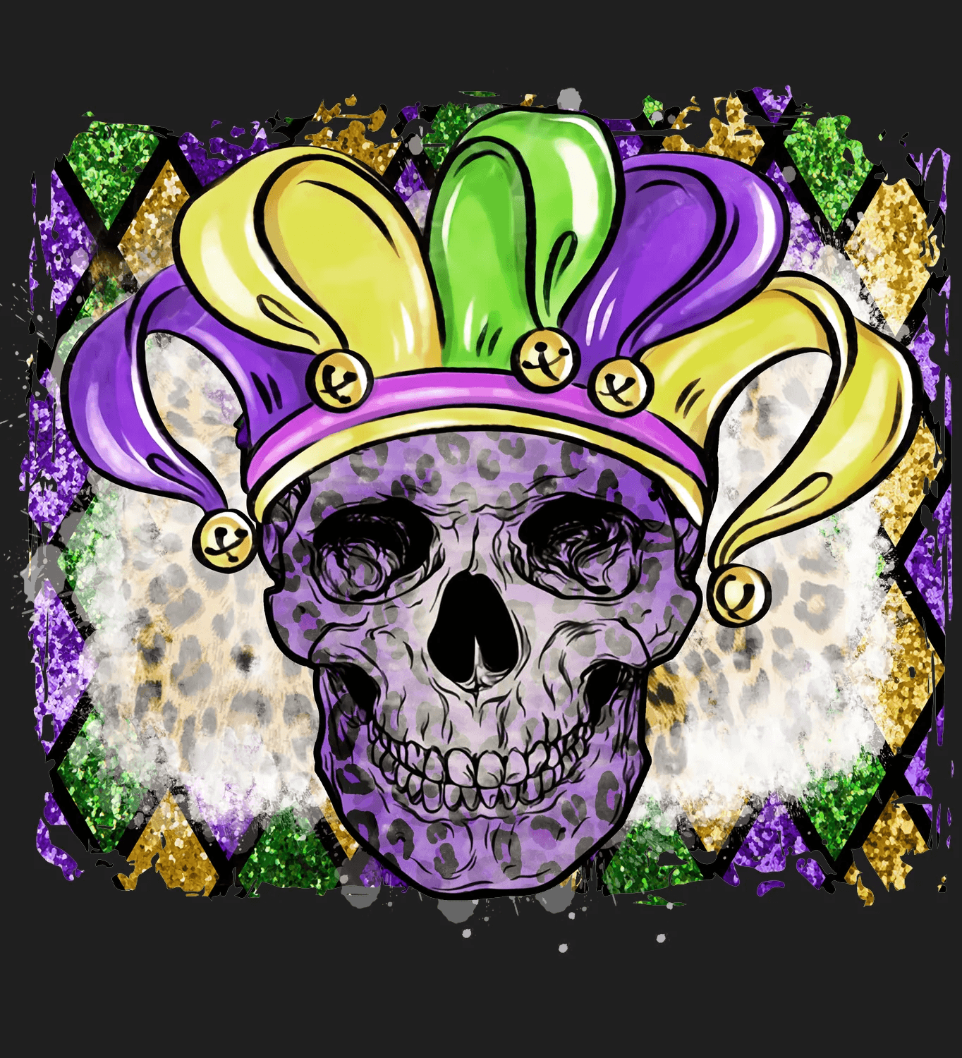 Mardi Gras Skull - DTF Ready to Press - Heat Press Transfer