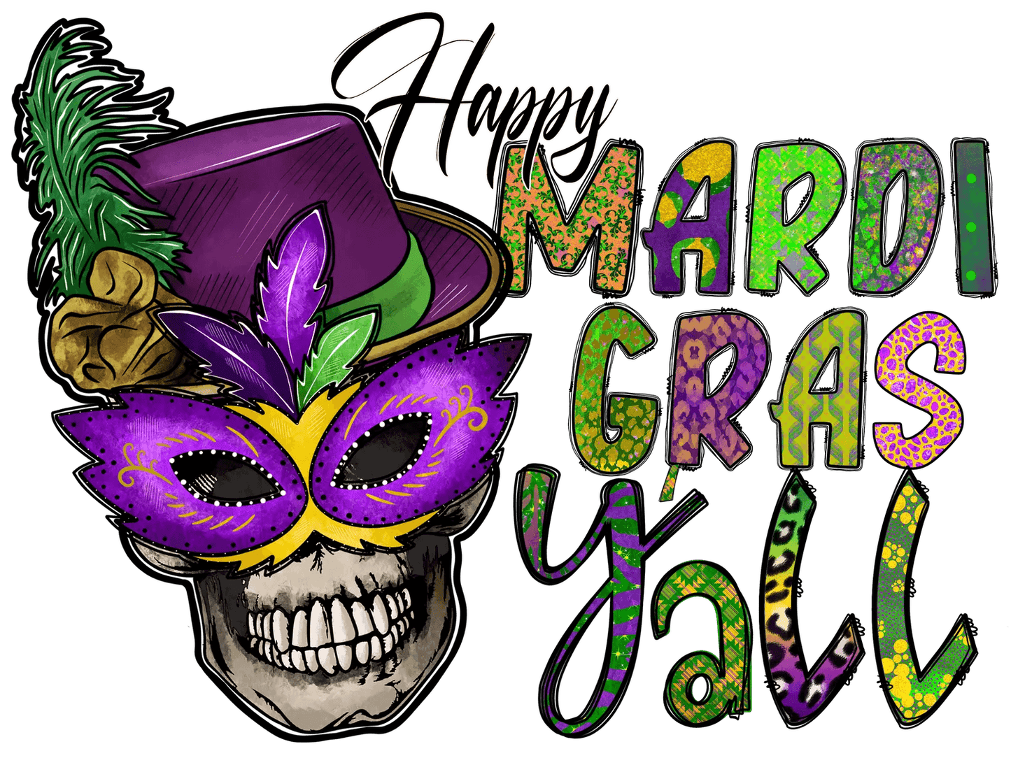 Mardi Gras Skull - DTF Ready to Press - Heat Press Transfer