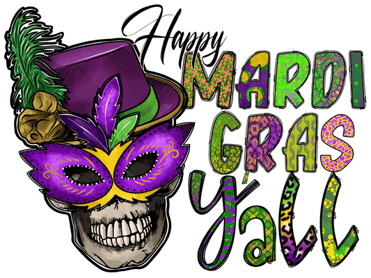 Mardi Gras Skull - DTF Ready to Press - Heat Press Transfer