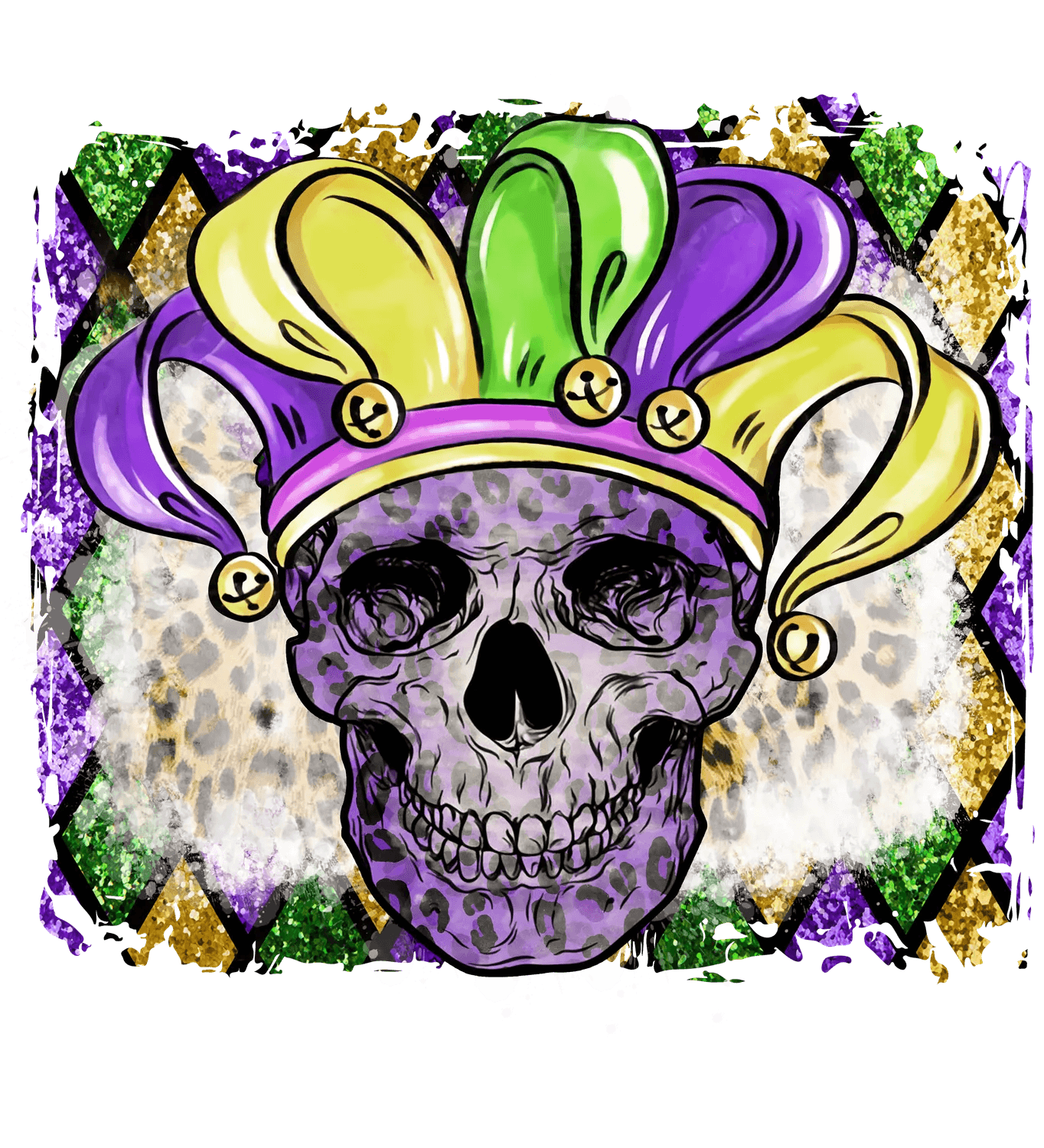 Mardi Gras Skull - DTF Ready to Press - Heat Press Transfer