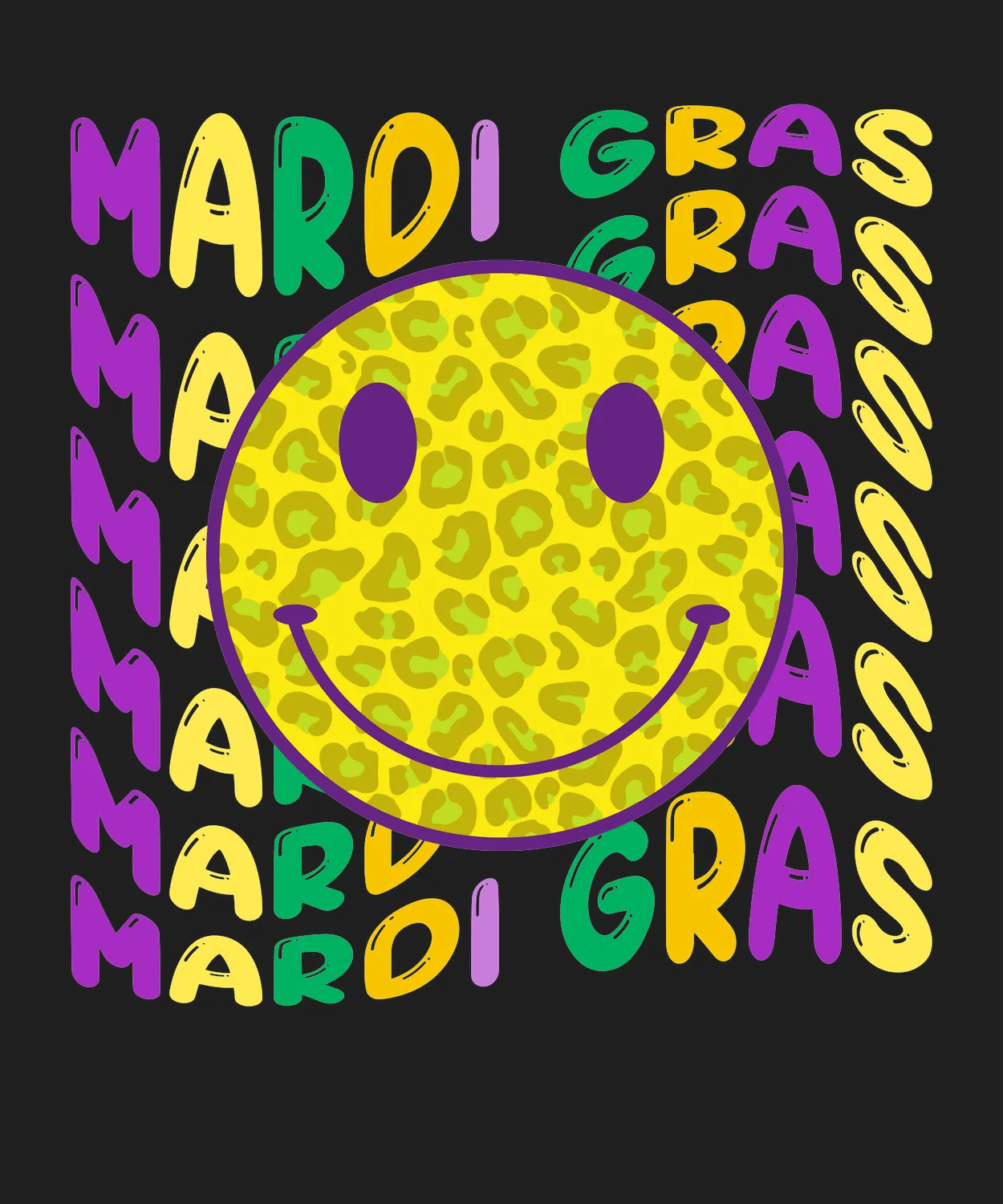 Mardi Gras Smile - DTF Ready to Press - Heat Press Transfer