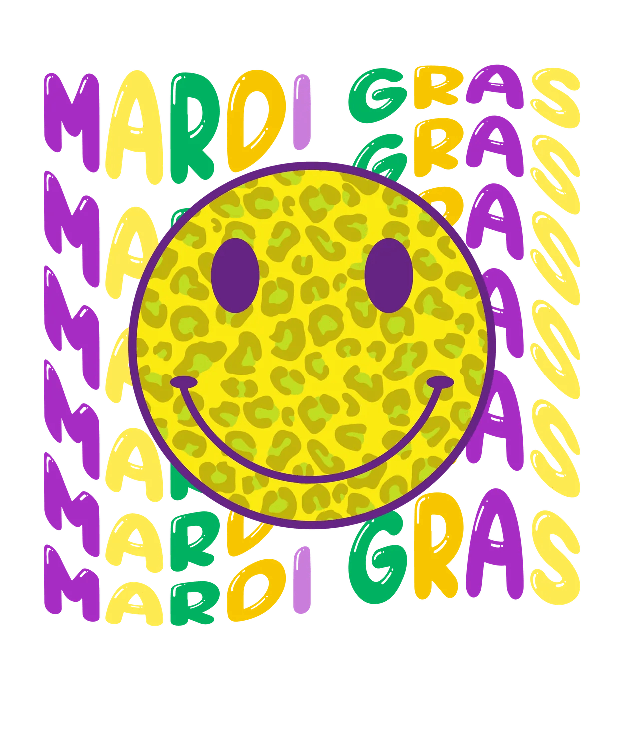 Mardi Gras Smile - DTF Ready to Press - Heat Press Transfer