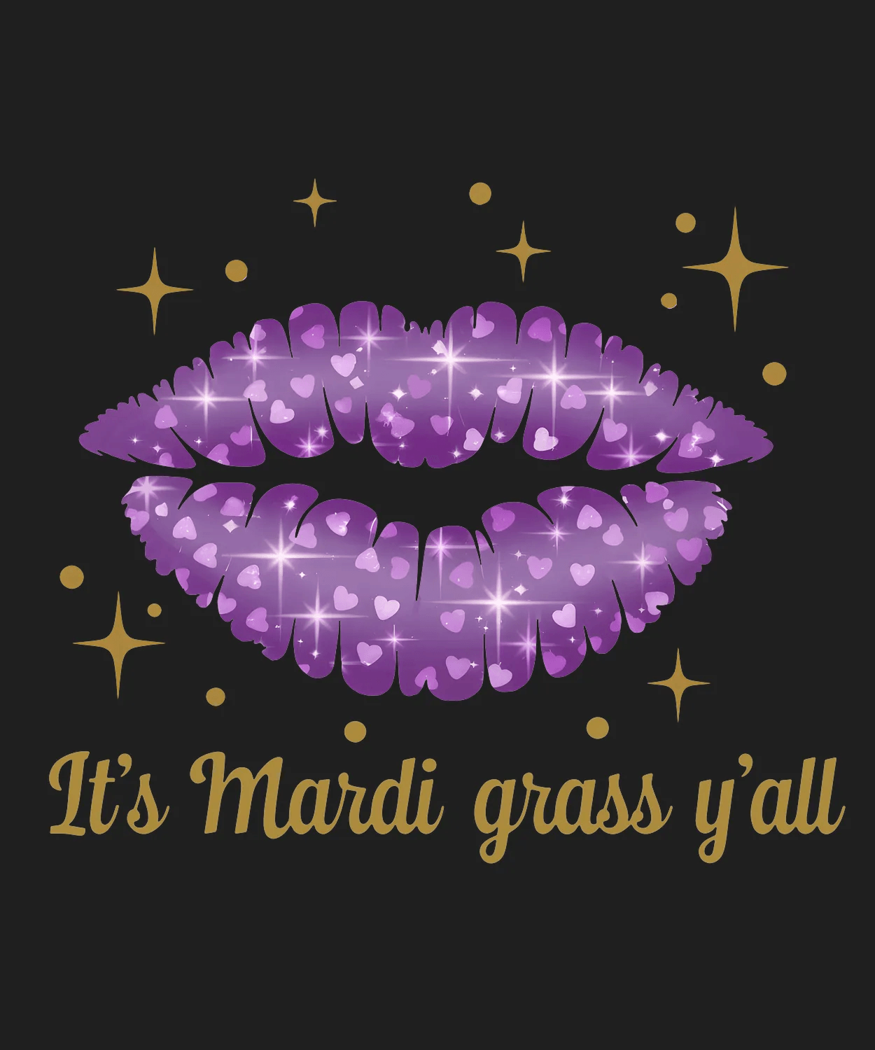 Mardi Gras Sparkle Lips - DTF Ready to Press - Heat Press Transfer
