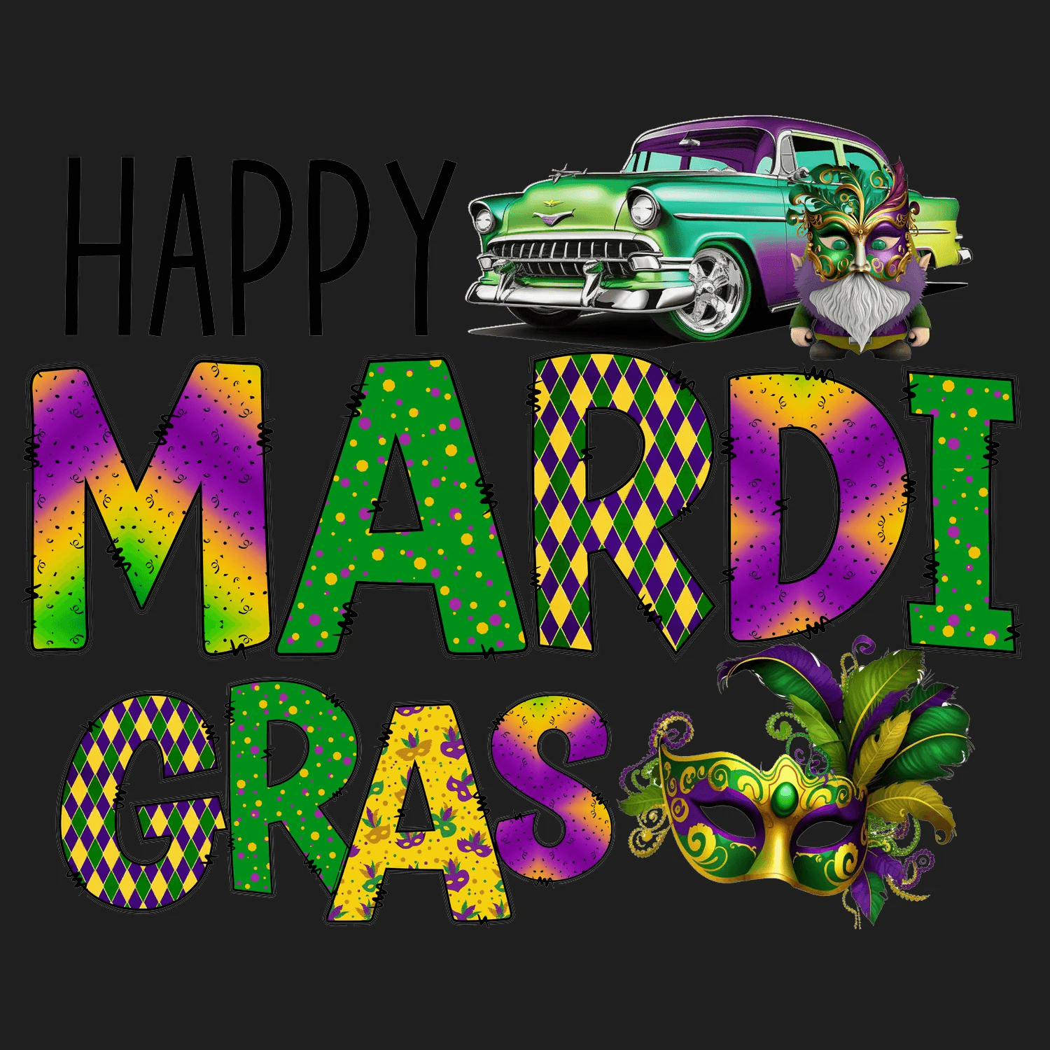 Mardi Gras Theme - DTF Ready to Press - Heat Press Transfer