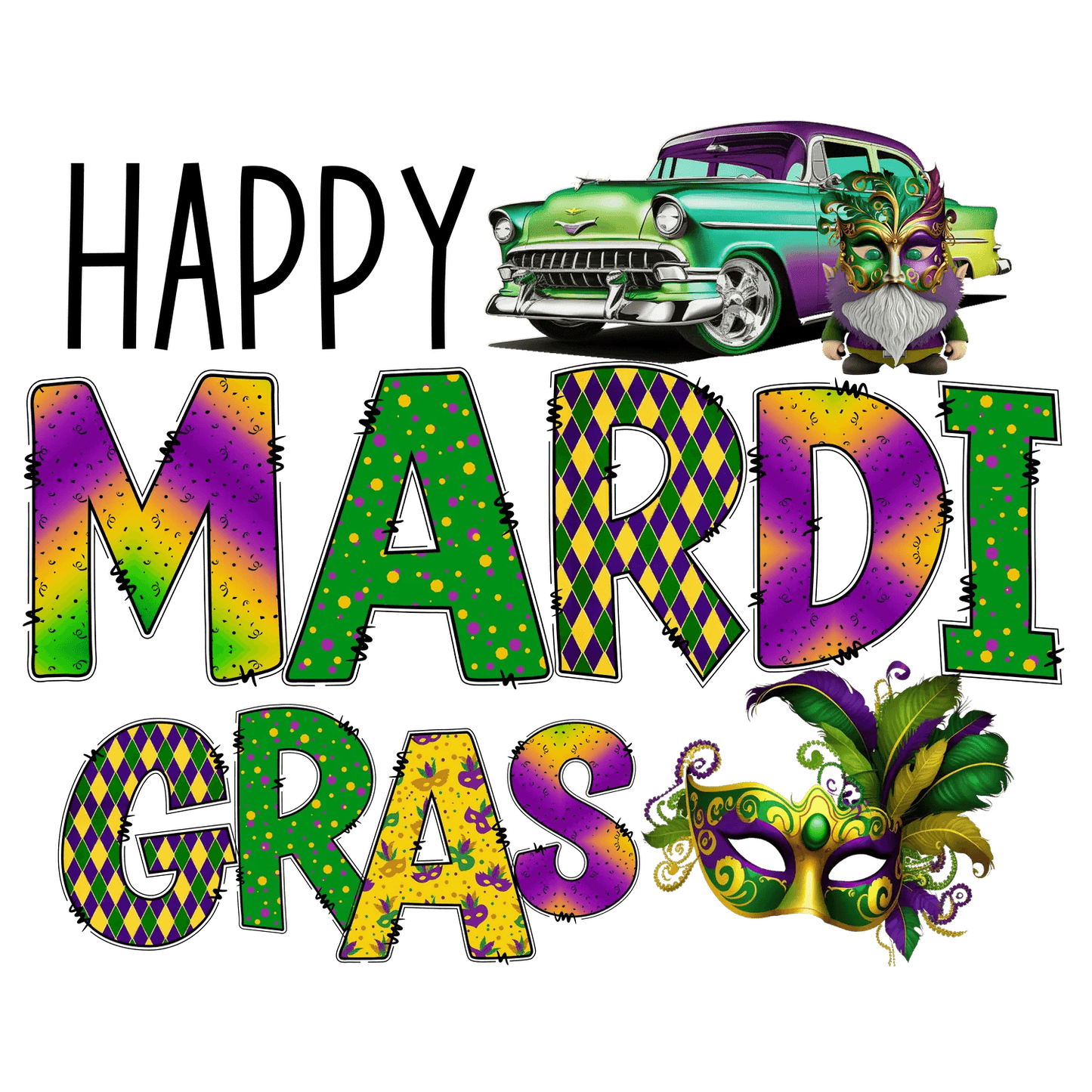 Mardi Gras Theme - DTF Ready to Press - Heat Press Transfer