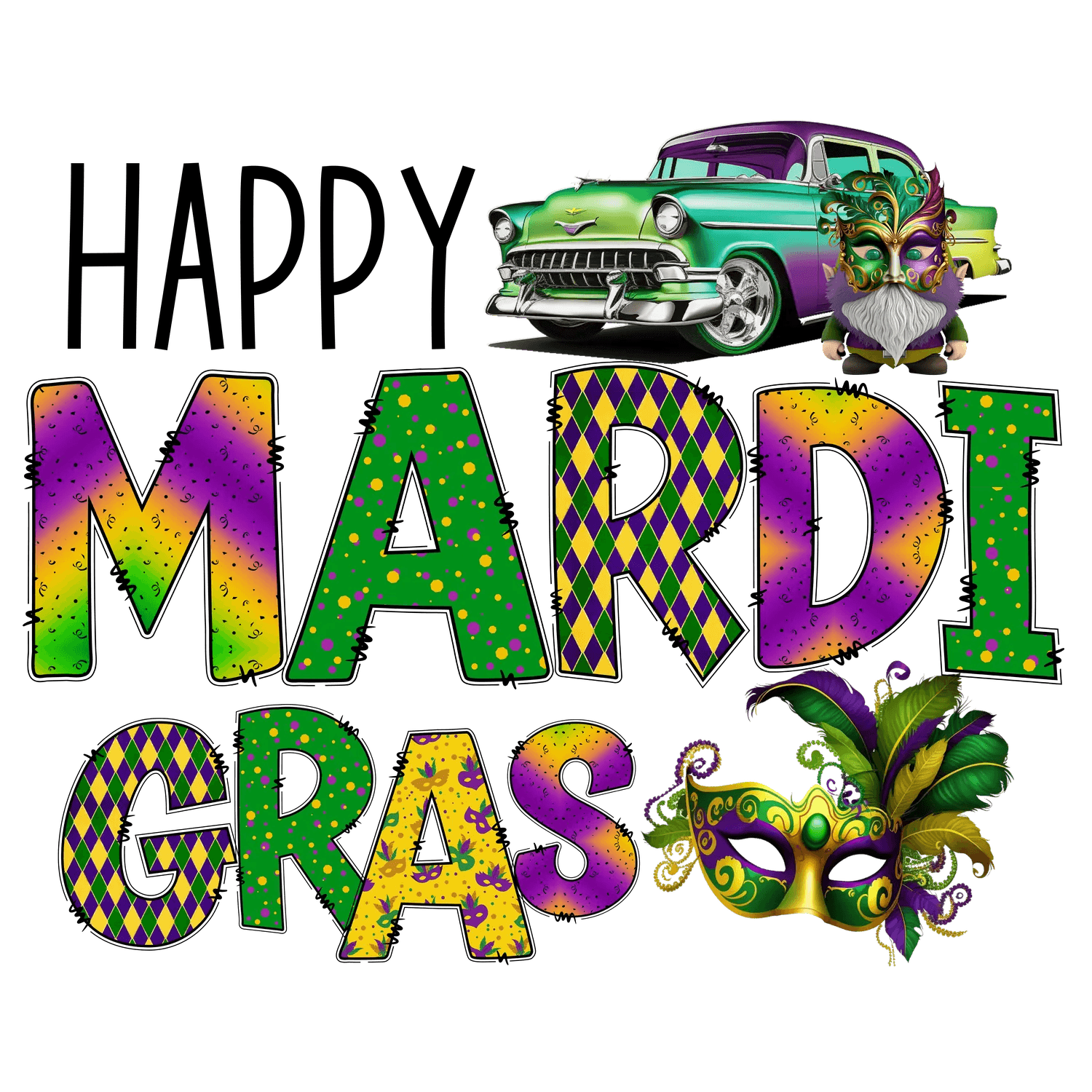Mardi Gras Theme - DTF Ready to Press - Heat Press Transfer