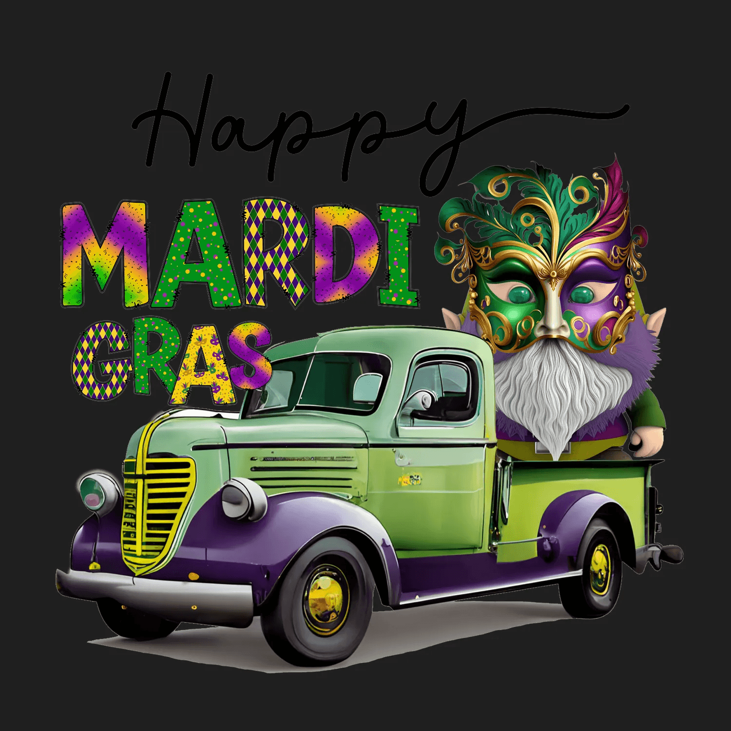Mardi Gras Truck - DTF Ready to Press - Heat Press Transfer