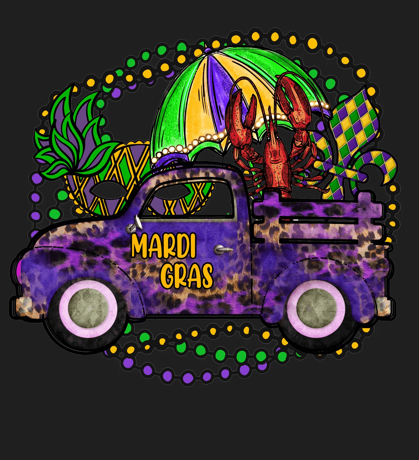 Mardi Gras Truck - DTF Ready to Press - Heat Press Transfer