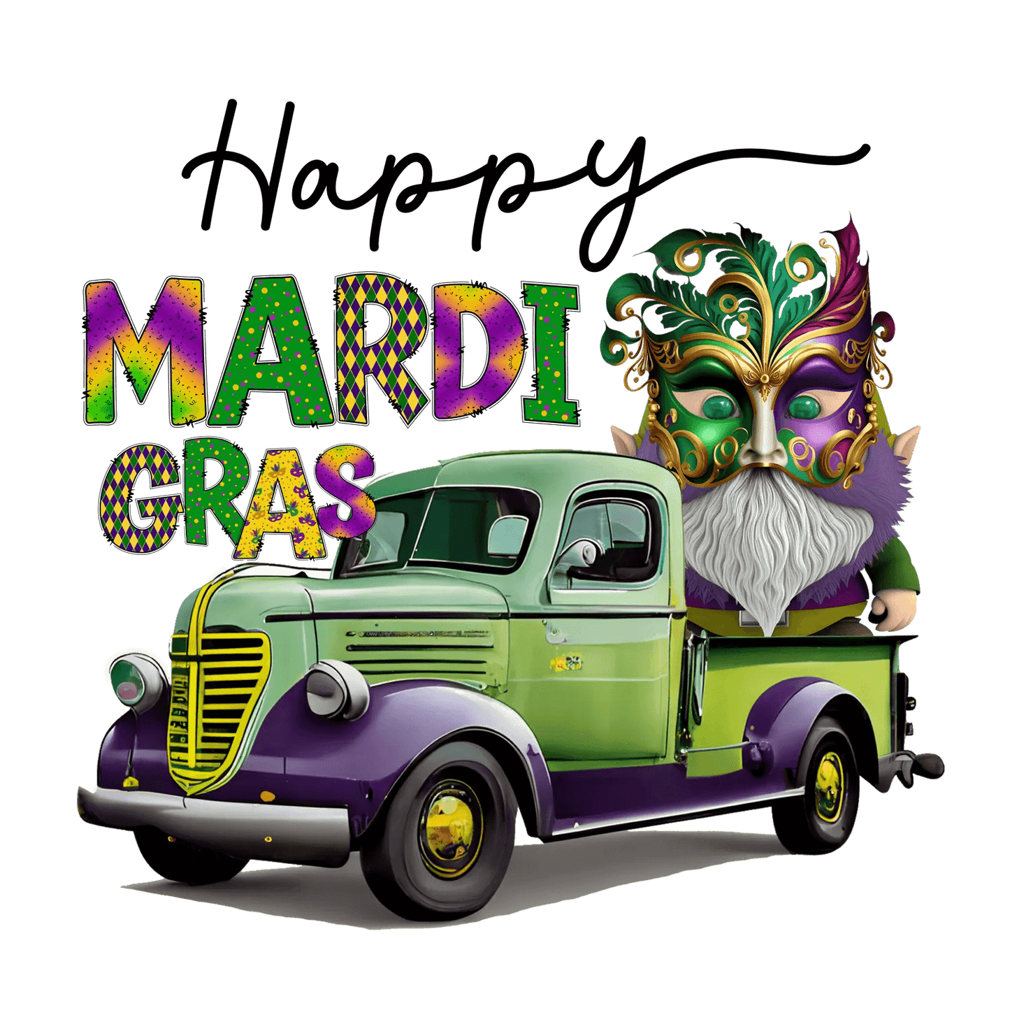 Mardi Gras Truck - DTF Ready to Press - Heat Press Transfer