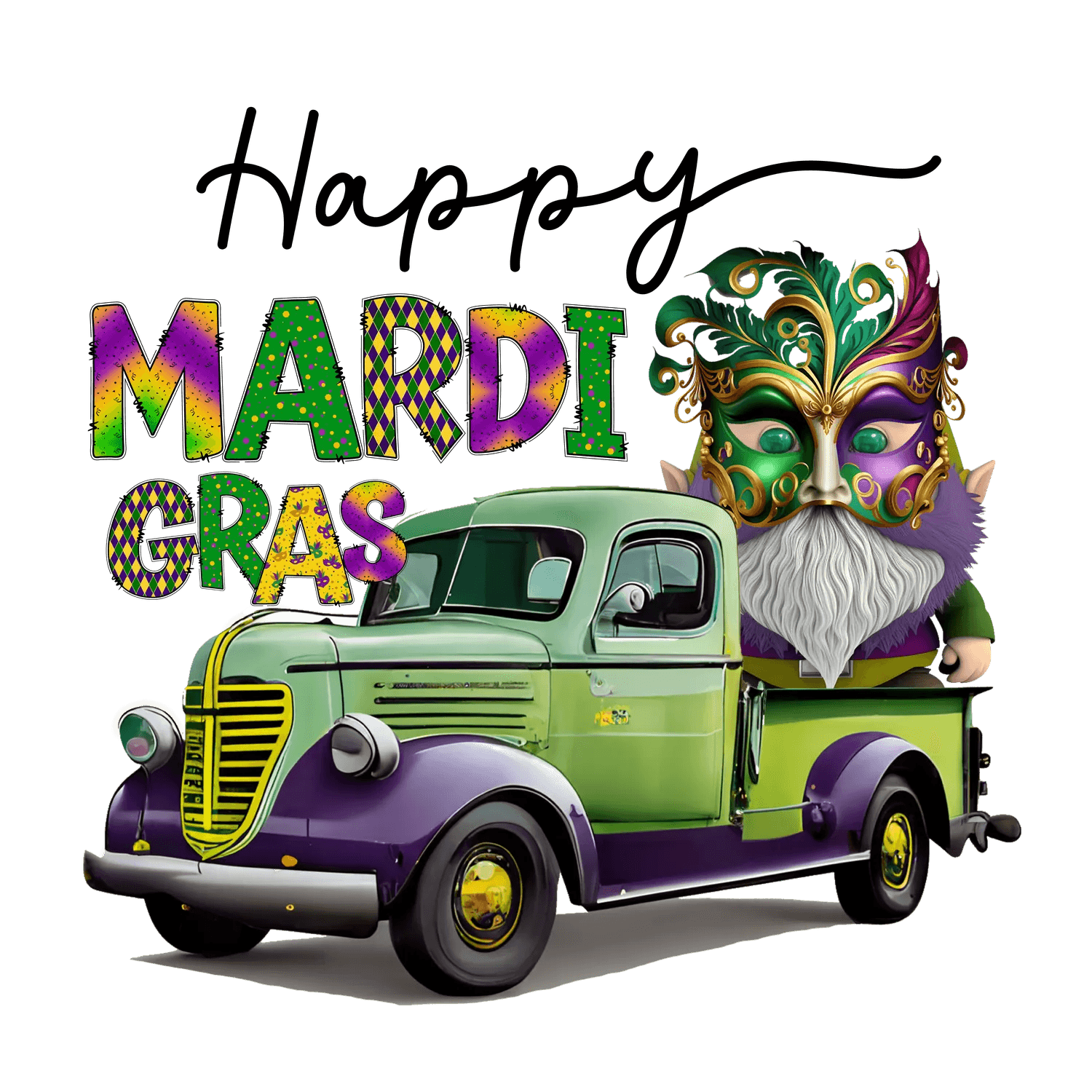 Mardi Gras Truck - DTF Ready to Press - Heat Press Transfer