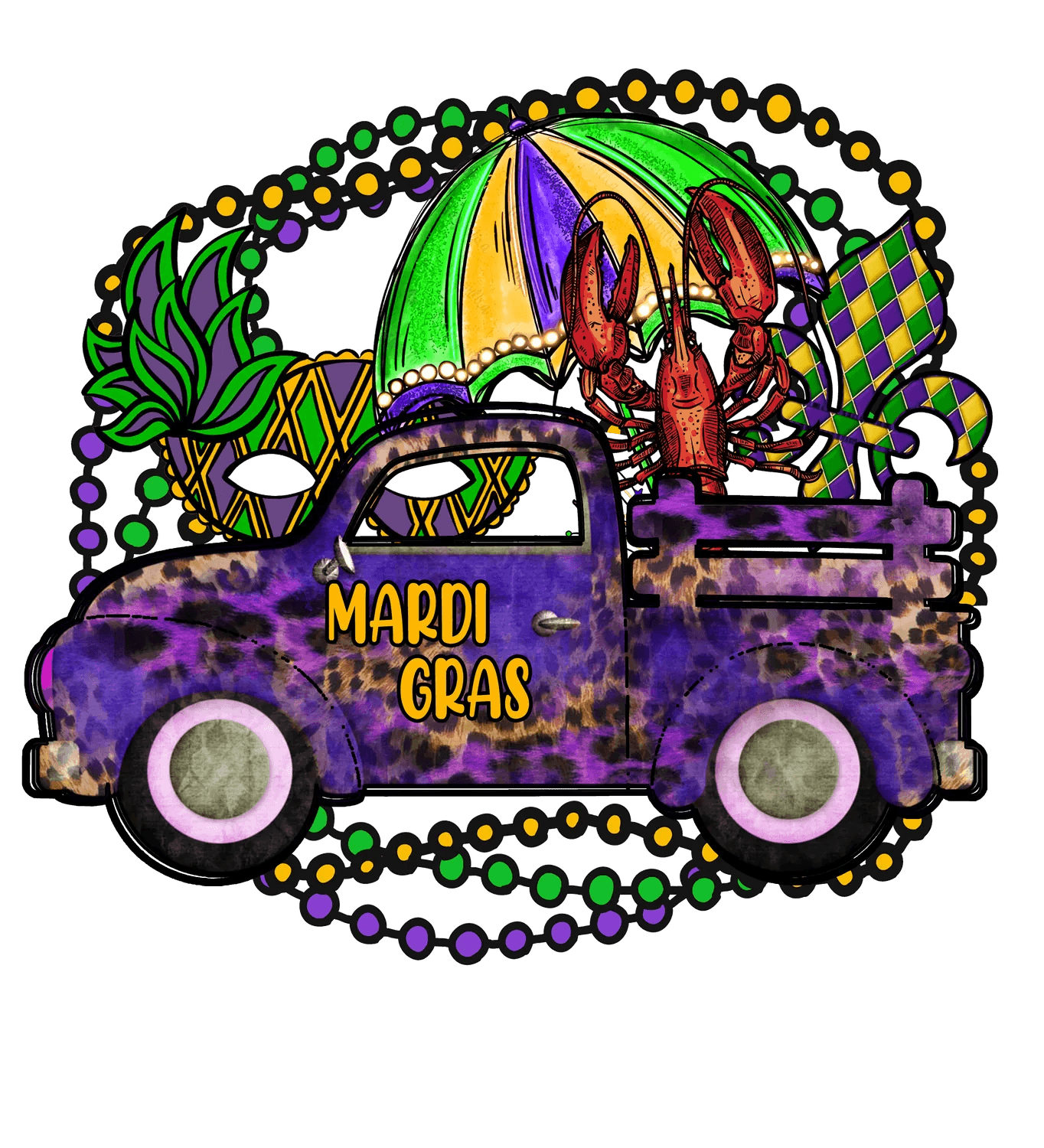 Mardi Gras Truck - DTF Ready to Press - Heat Press Transfer
