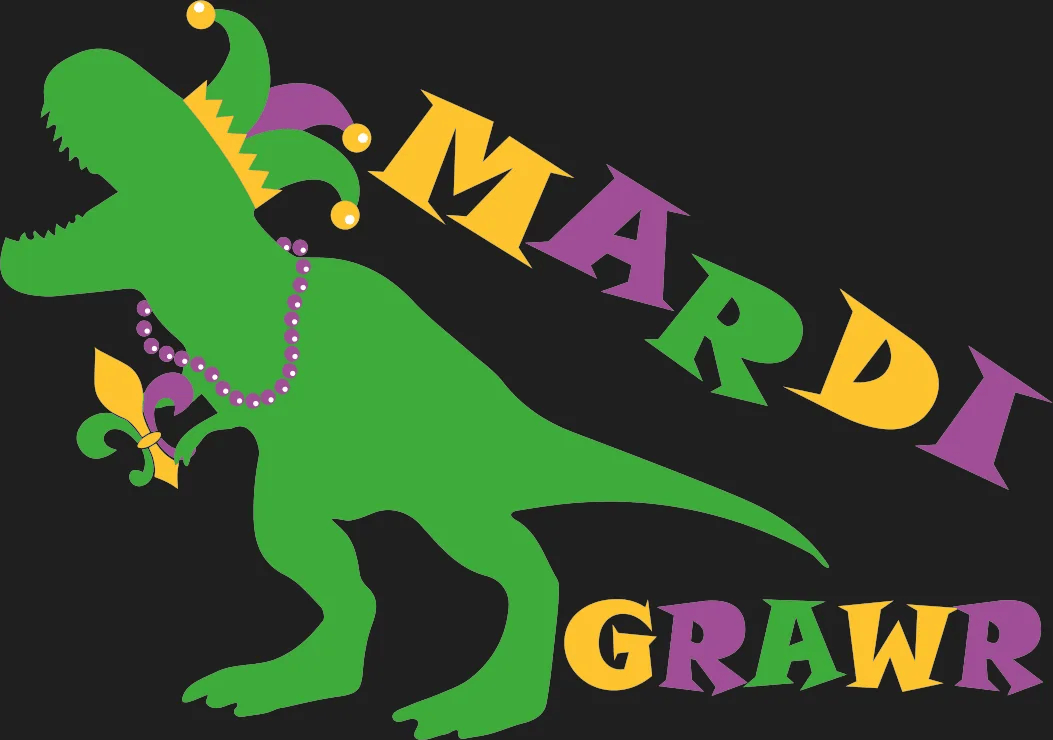 Mardi Grawr Dinosaur - DTF Ready to Press - Heat Press Transfer